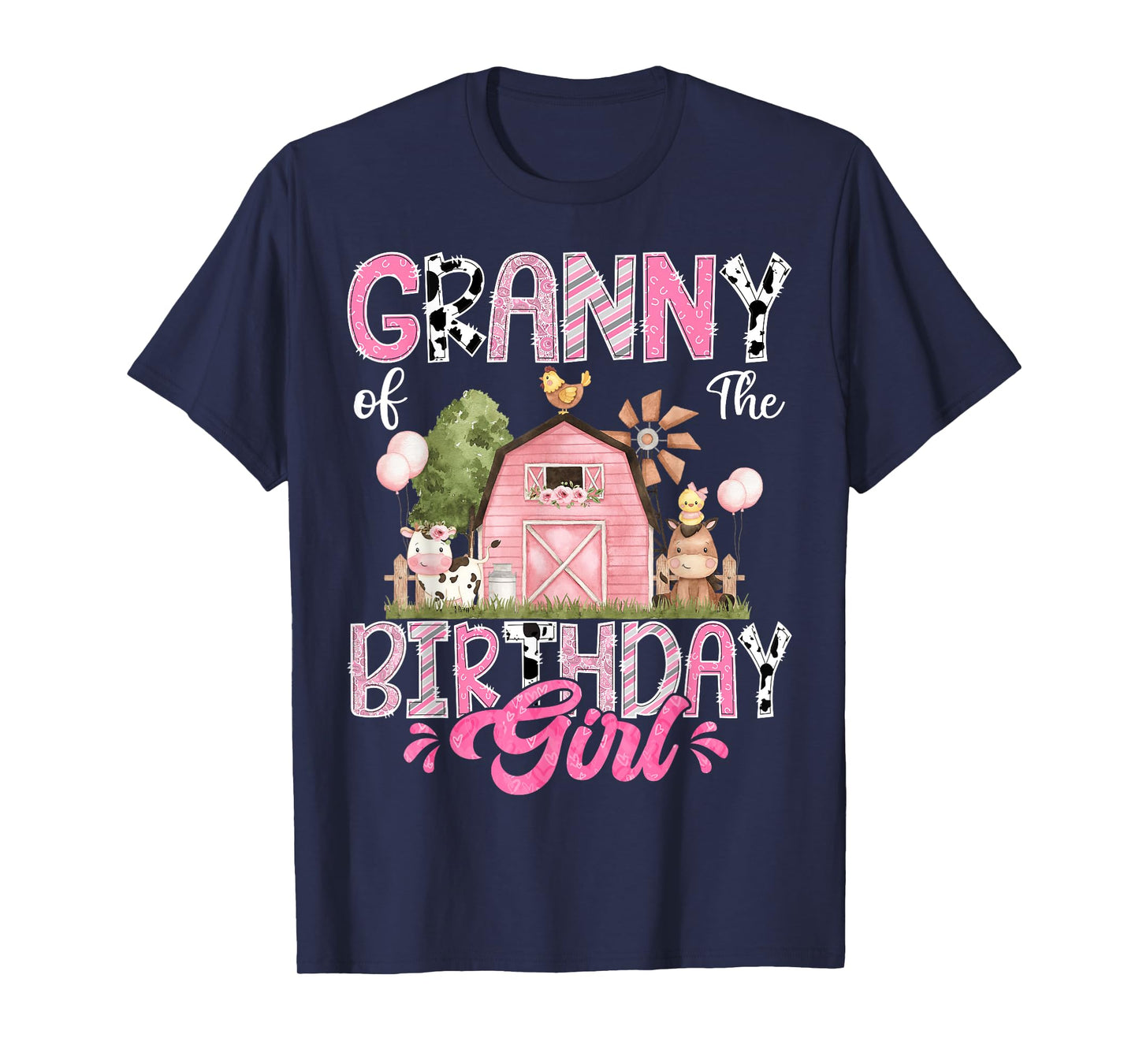 Granny Of The Birthday Girl 1St Birthday Pink Cow Farm T-Shirt