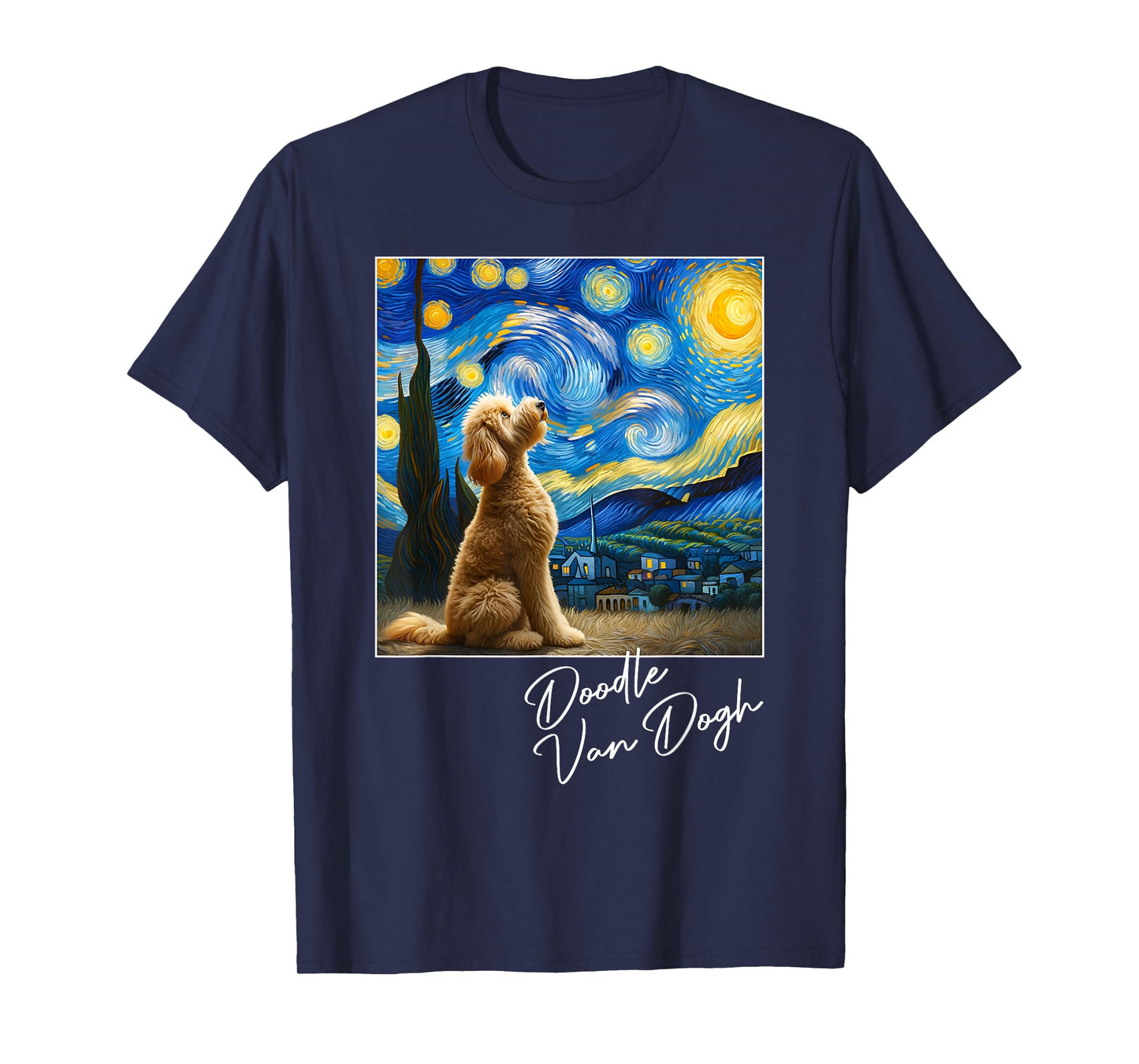 Van Gogh Starry Night Goldendoodle Dog Art Golden Doodle Dog T-Shirt