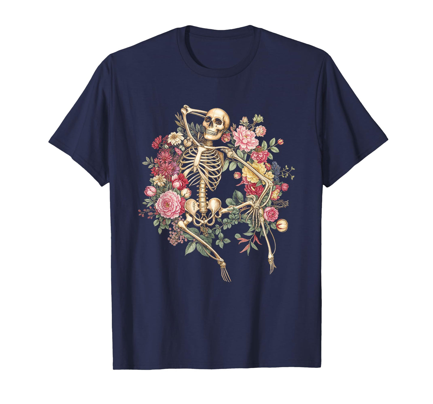 Floral Skeleton Vintage Goth Halloween Costume T-Shirt