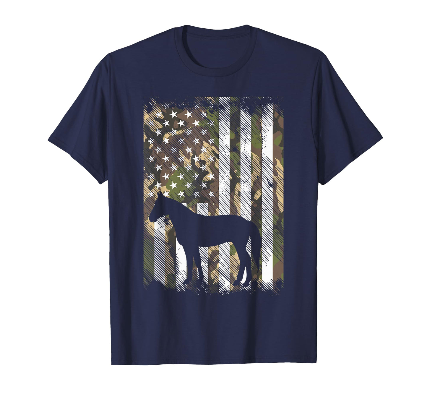 Camo American Flag Horse Vintage Riding Patriotic Equestrian T-Shirt