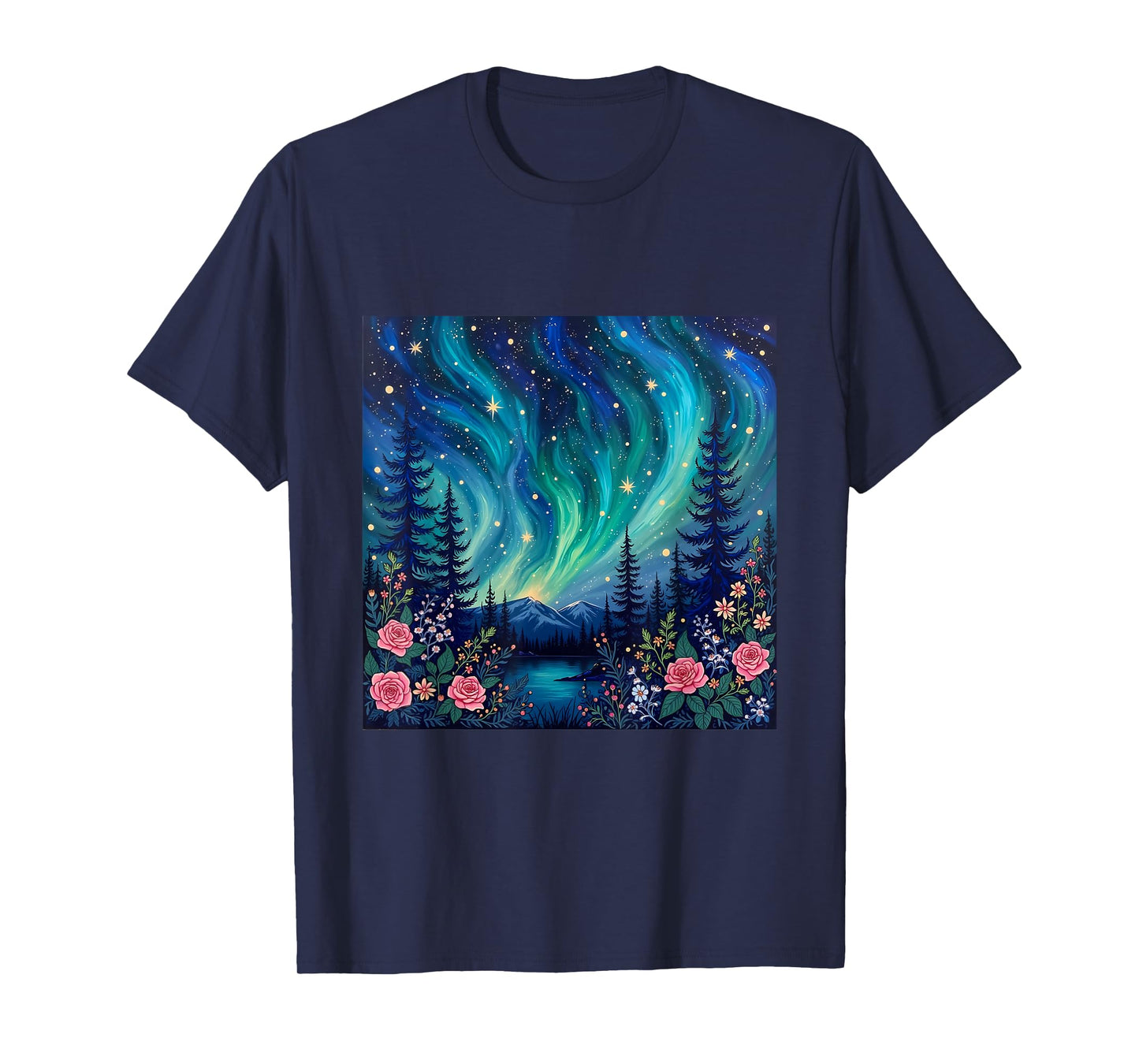 Traditional Norwegian Rosemaling Northern Lights Aurora T-Shirt