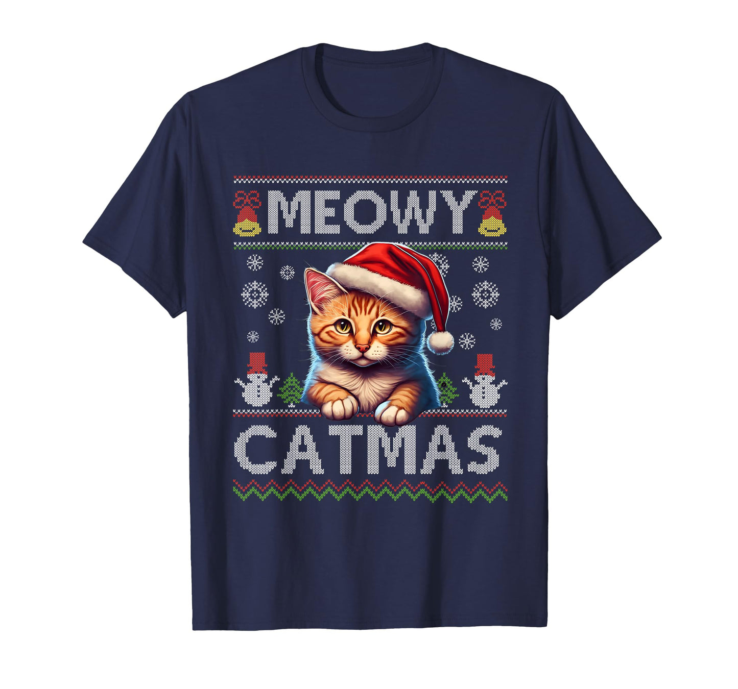 Meowy Catmas Cat Santa Christmas Kitten Xmas Ugly Sweater T-Shirt