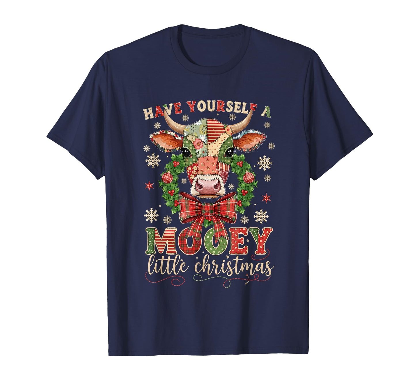 Mooey Little Christmas Cow Holiday Farm Design T-Shirt