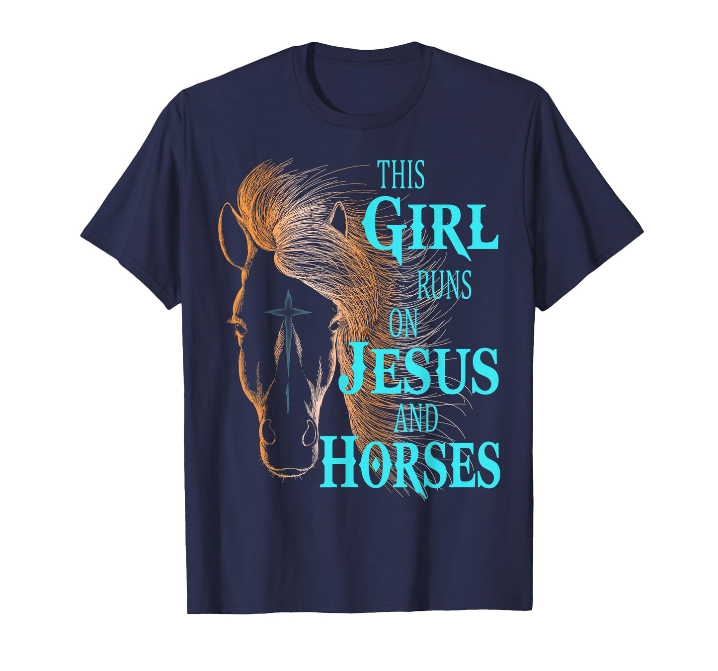 Christian This Girl Runs ON Jesus & Horses Equestrian Rider T-Shirt Small
