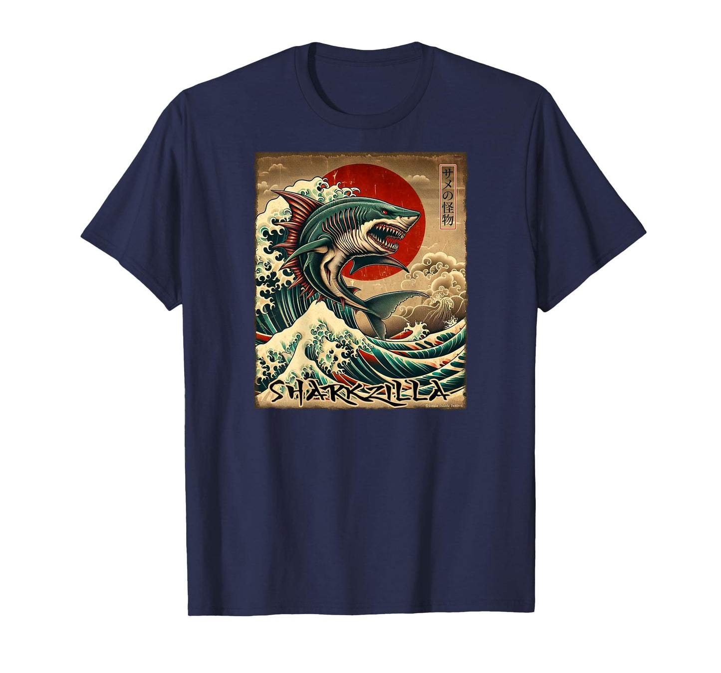 On Back Shark Kaiju Japanese Vintage Sharkzilla Great Wave T-Shirt