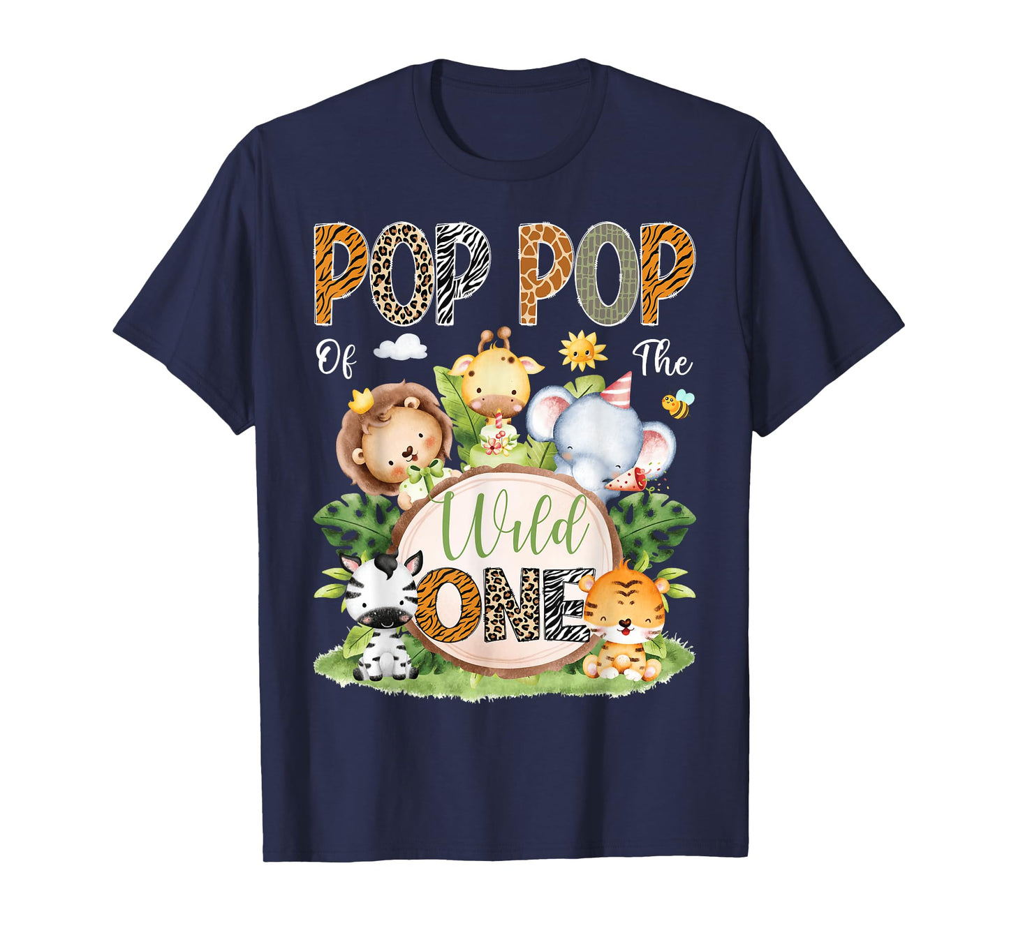 Pop Pop Of The Wild One 1St Birthday Kids Safari Jungle T-Shirt