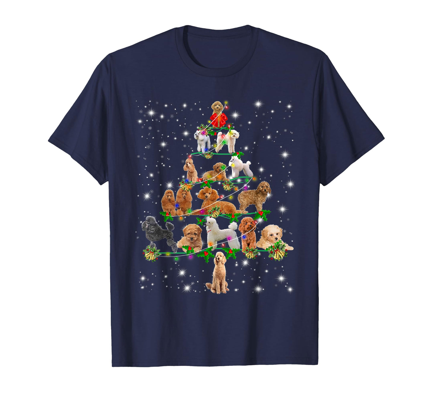Poodle Christmas Tree Lights Funny Lover Dog Pajamas T-Shirt