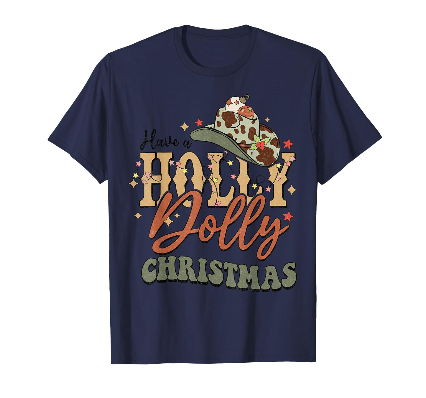 Vintage Western Christmas Howdy Xmas Cowboy Hat Retro Jolly T-Shirt