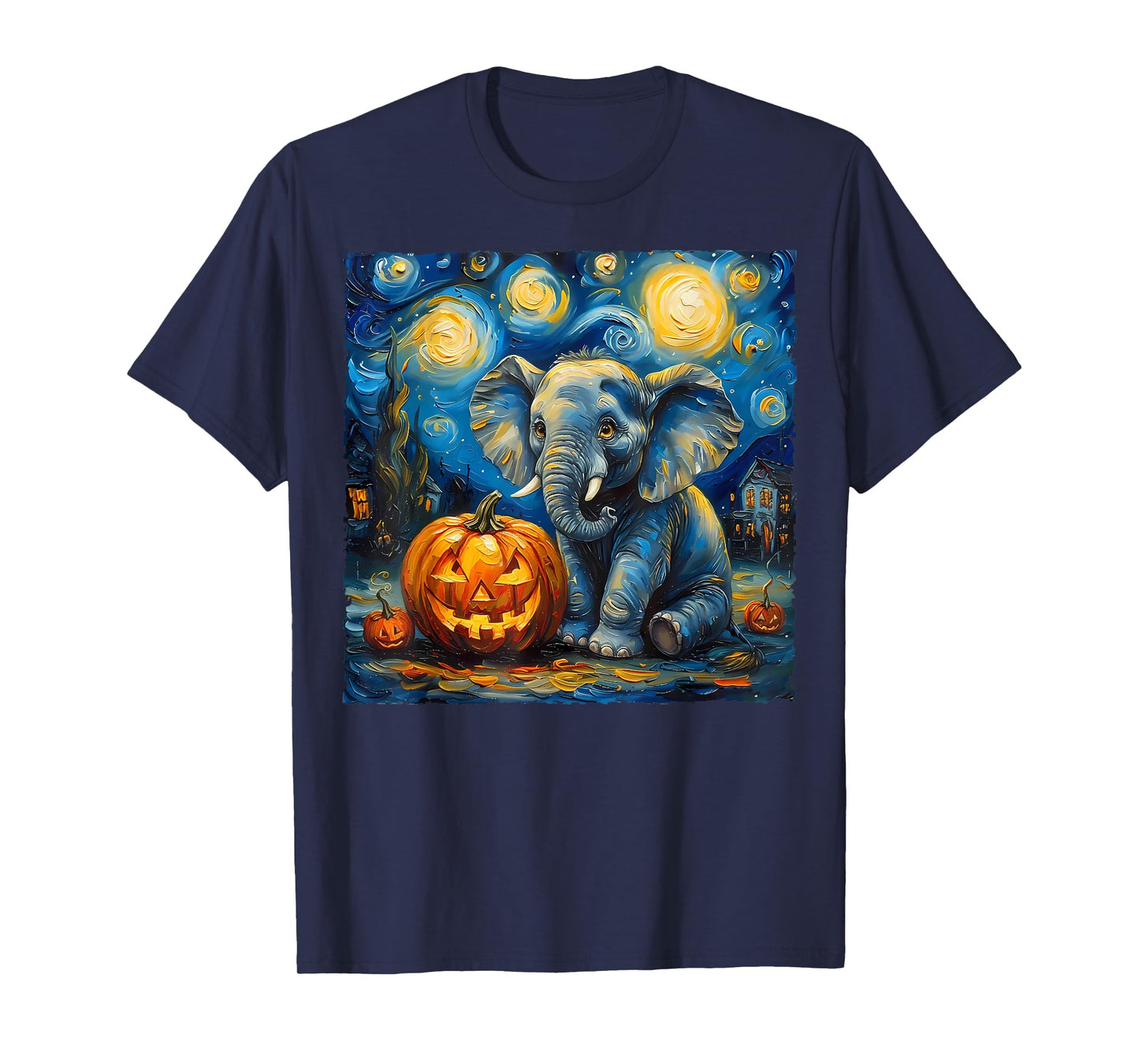 Elephant Pumpkin Van Gogh Starry Night Art Style Halloween T-Shirt