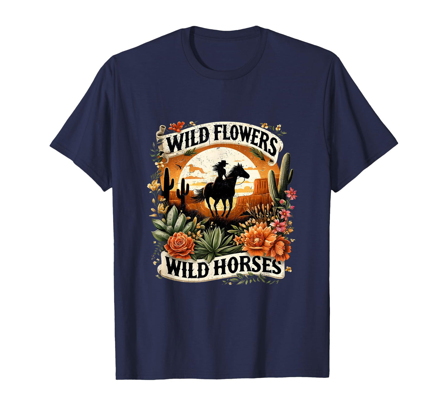 Wild Flowers Cowgirls Riding Horses Retro Western T-Shirt