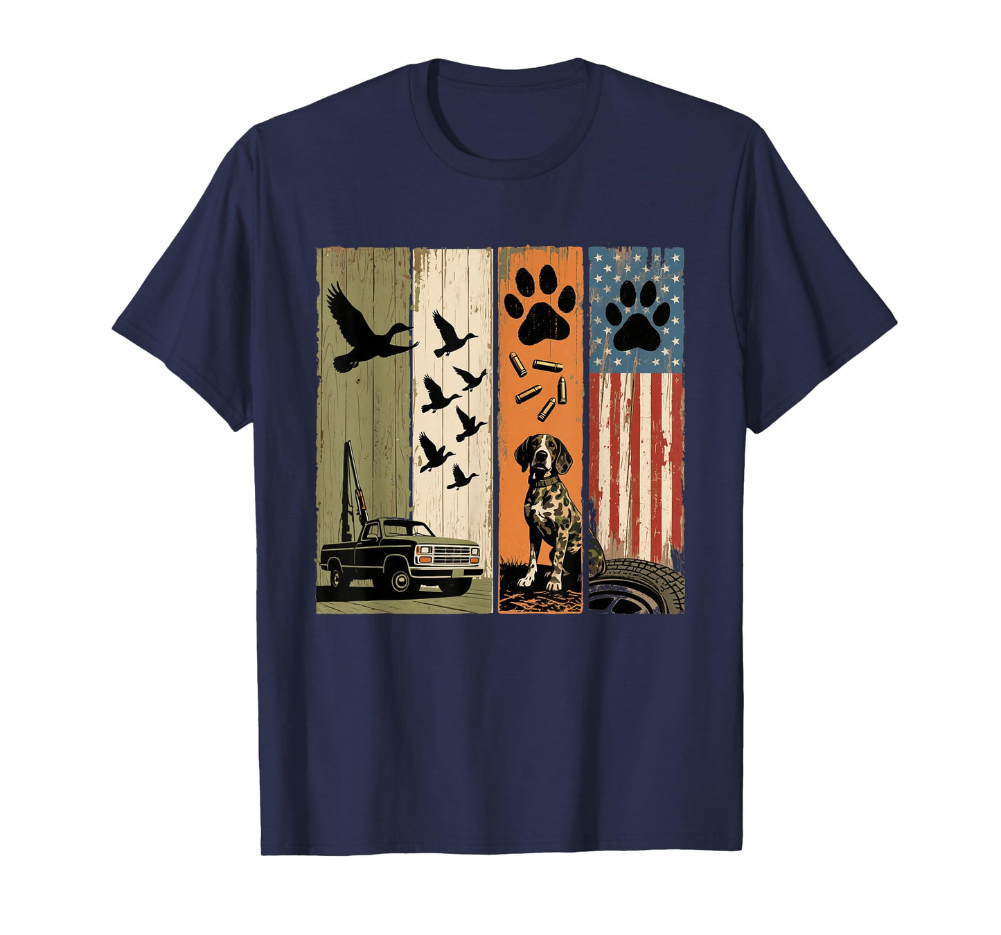 Vintage Hunting Dog Patriotic USA Flag Duck Hunter Men Boys T-Shirt