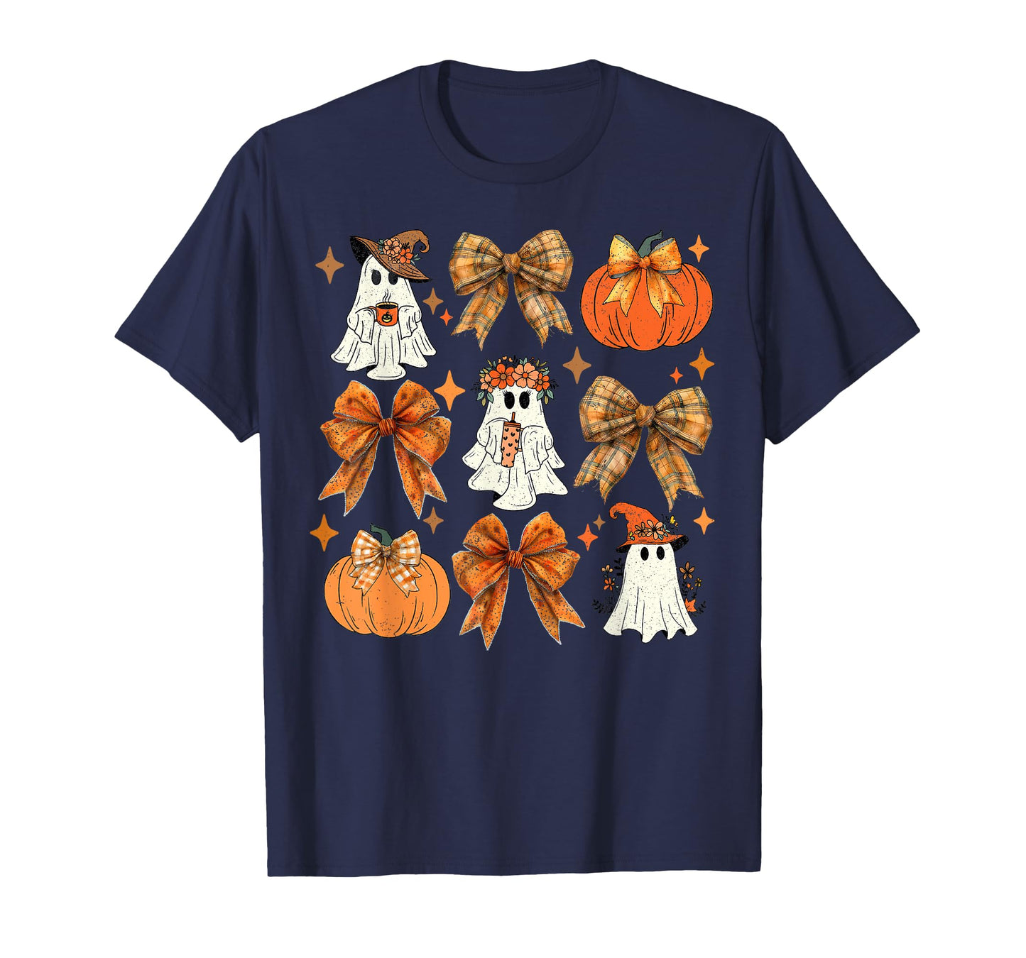 Funny Halloween Fall Coquette Bow Pumpkin Cute Ghost Costume T-Shirt