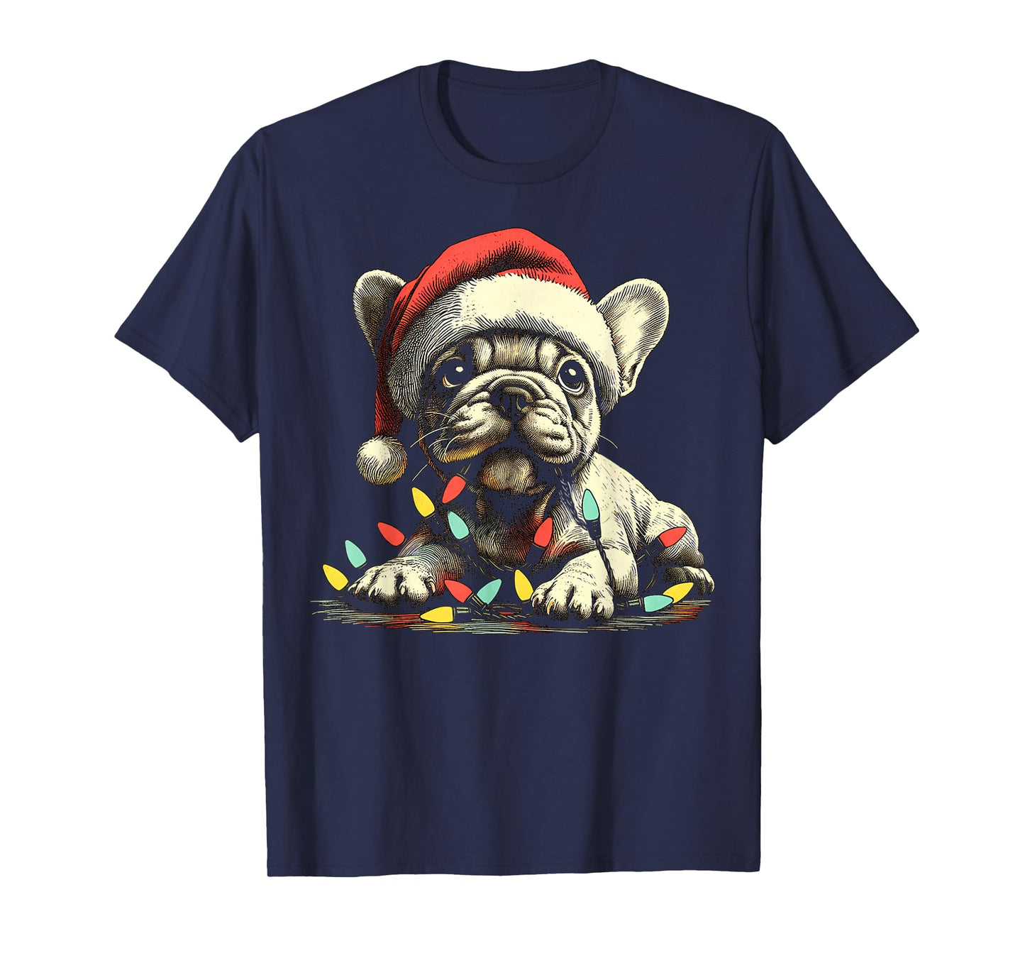 French Bulldog Chew Christmas Light Frenchie Xmas Holiday T-Shirt for Men Women Kids