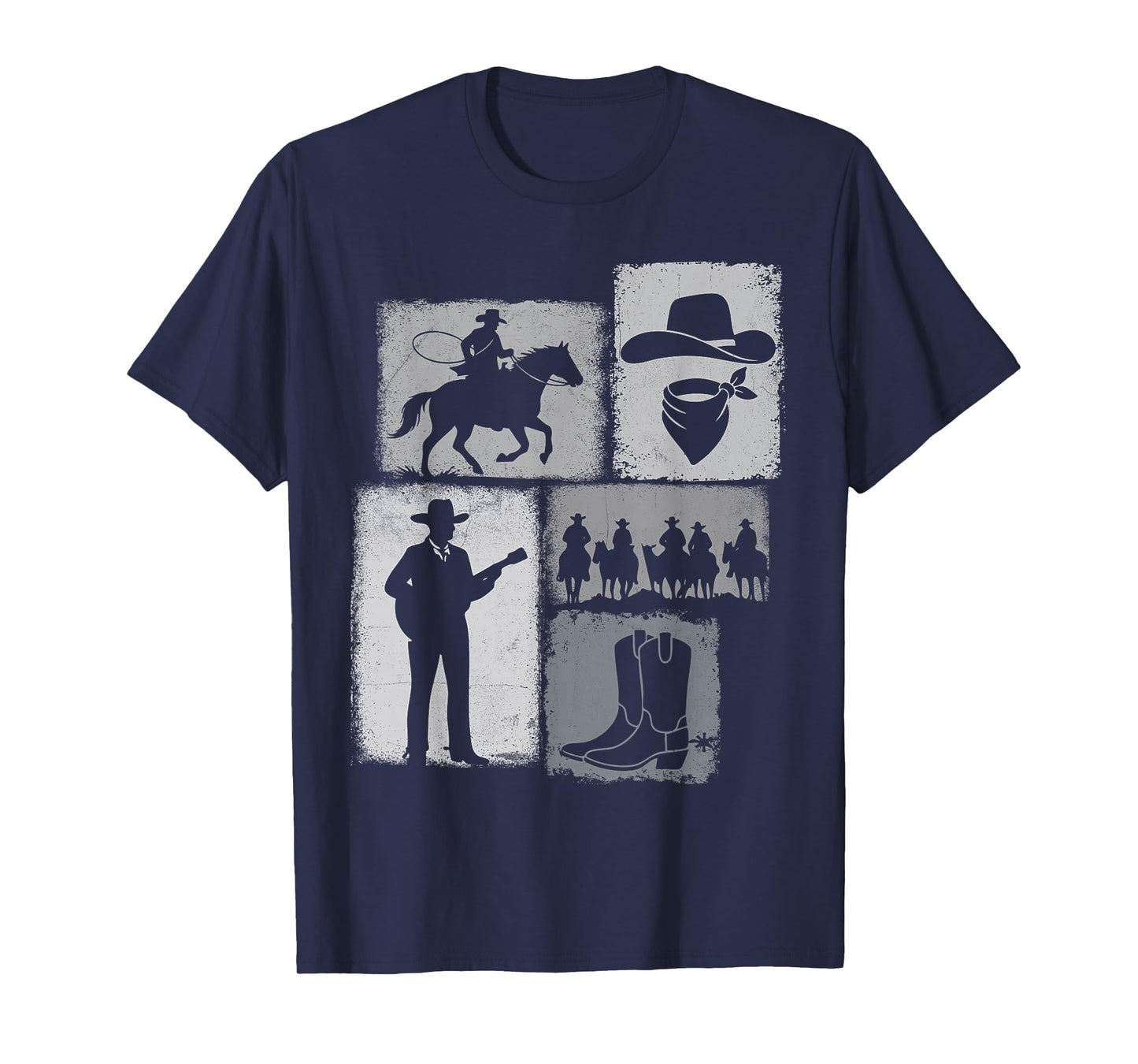 Cowboy Vintage Collage Western Rancher Horseman Rodeo Rider T-Shirt