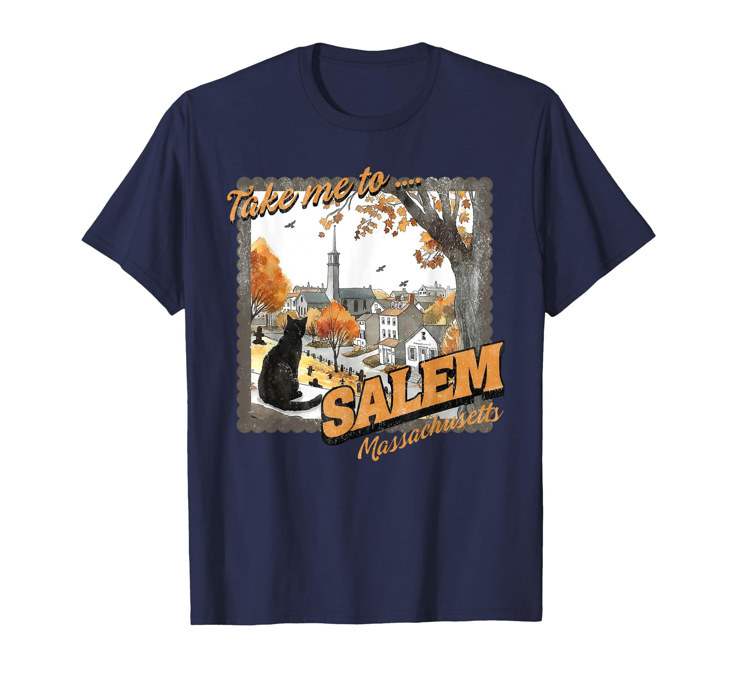 Take Me To Salem Massachusetts Black Cat Witch Halloween T-Shirt