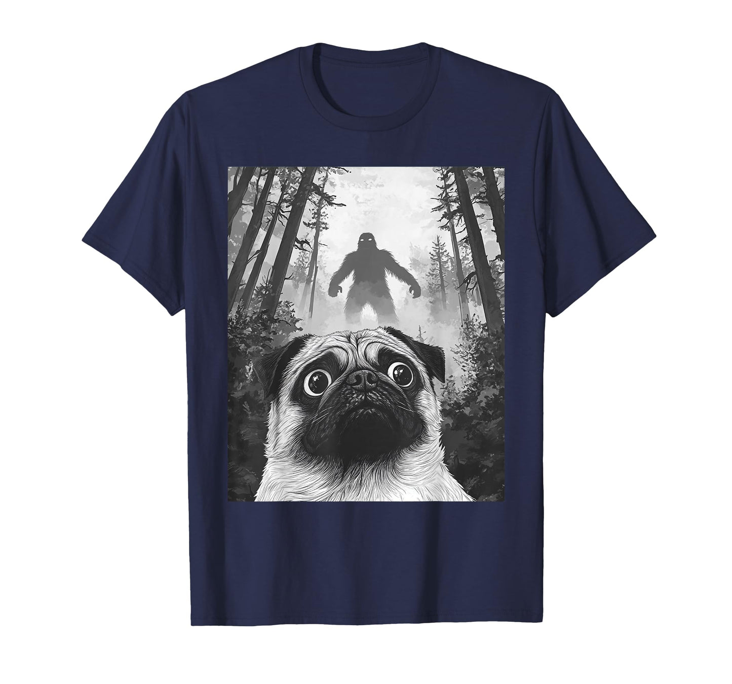 Dog Pug Selfie With Bigfoot Sasquatch Funny T-Shirt