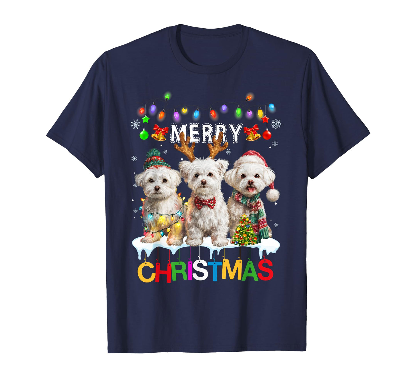 Cute Three Maltese Christmas Women Men Dog Love T-Shirt