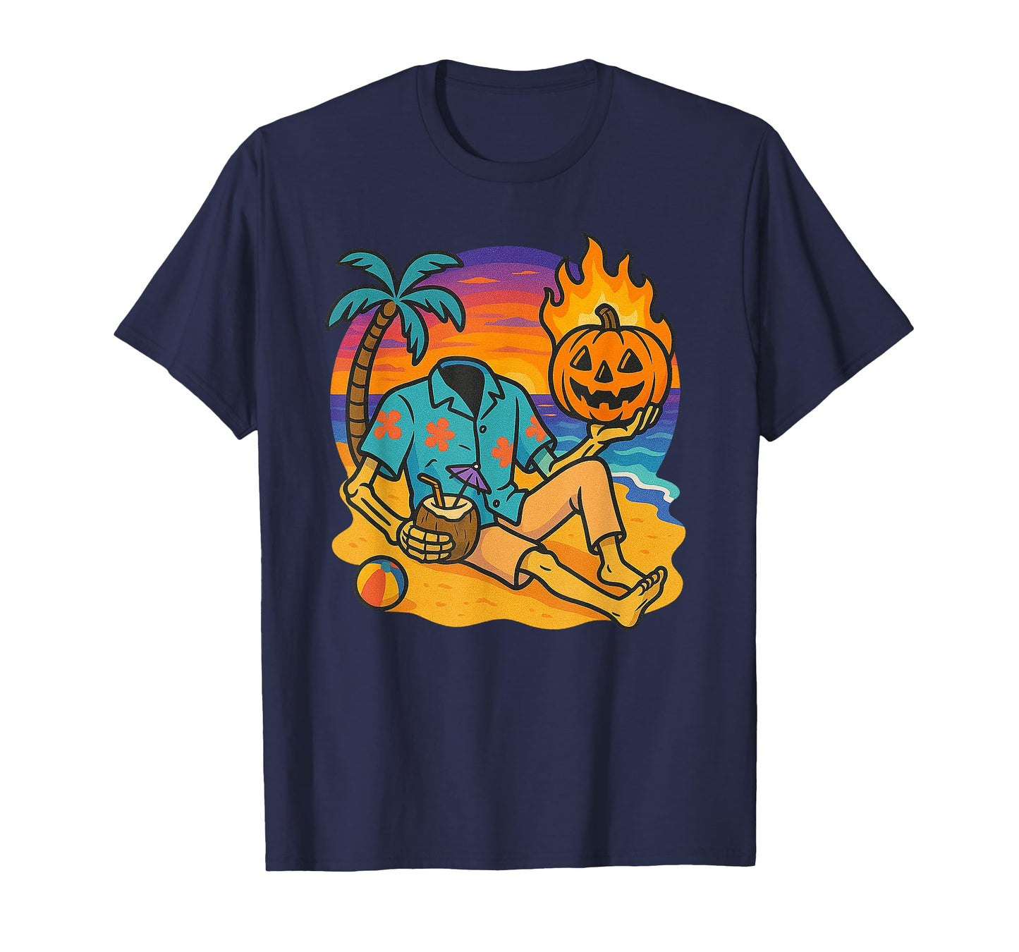 Summerween Headless Horseman on the Beach – Funny Halloween T-Shirt