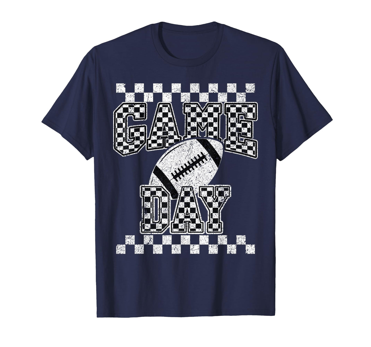 Retro Black White Football Season Checkered Game Day T-Shirt