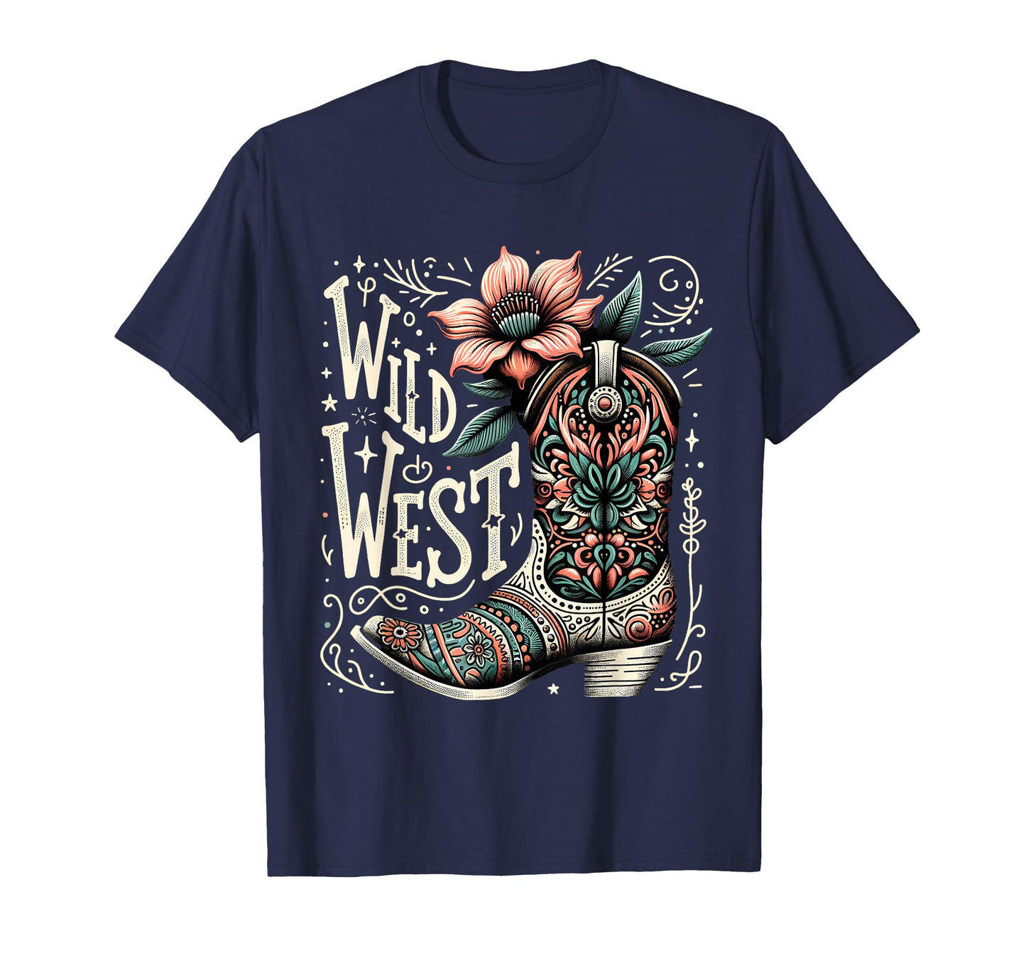Wild West Country Music Vintage Cowgirl Boot Western Flower T-Shirt