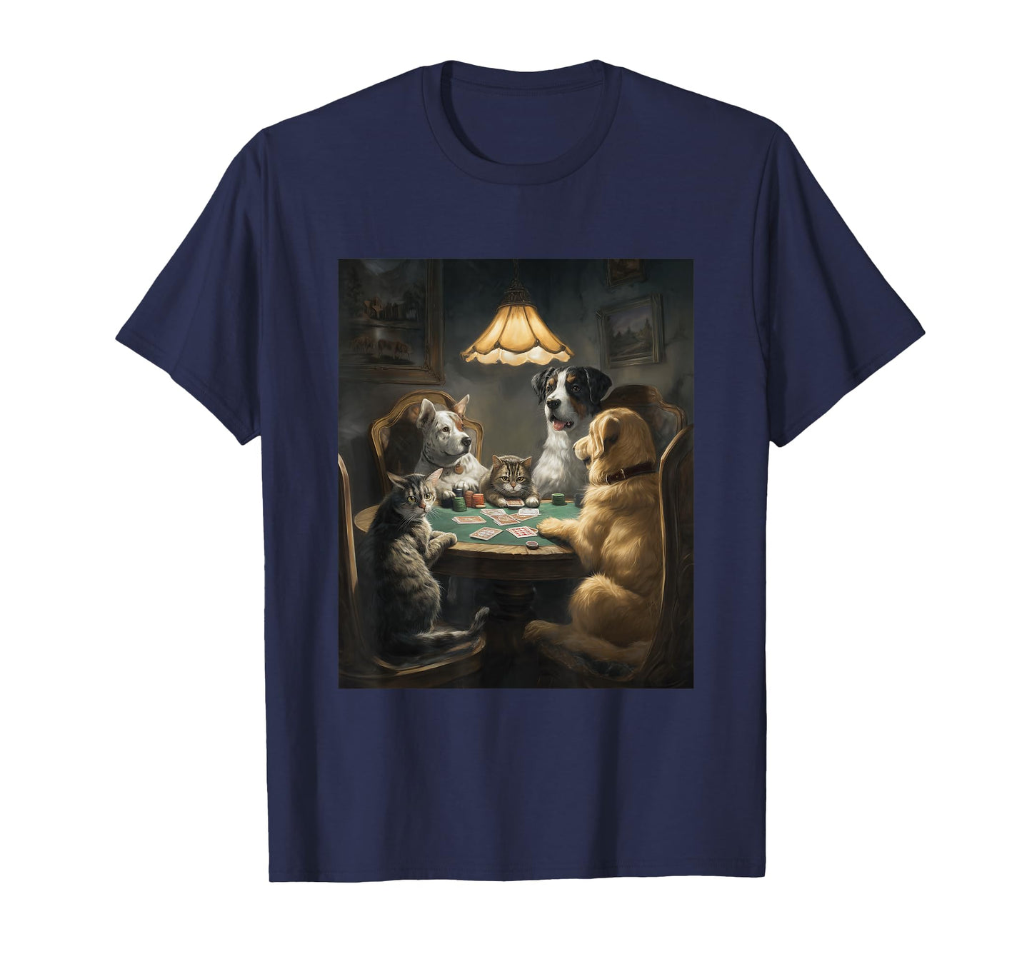 Dog Cat Playing Poker Funny Graphic T-Shirt