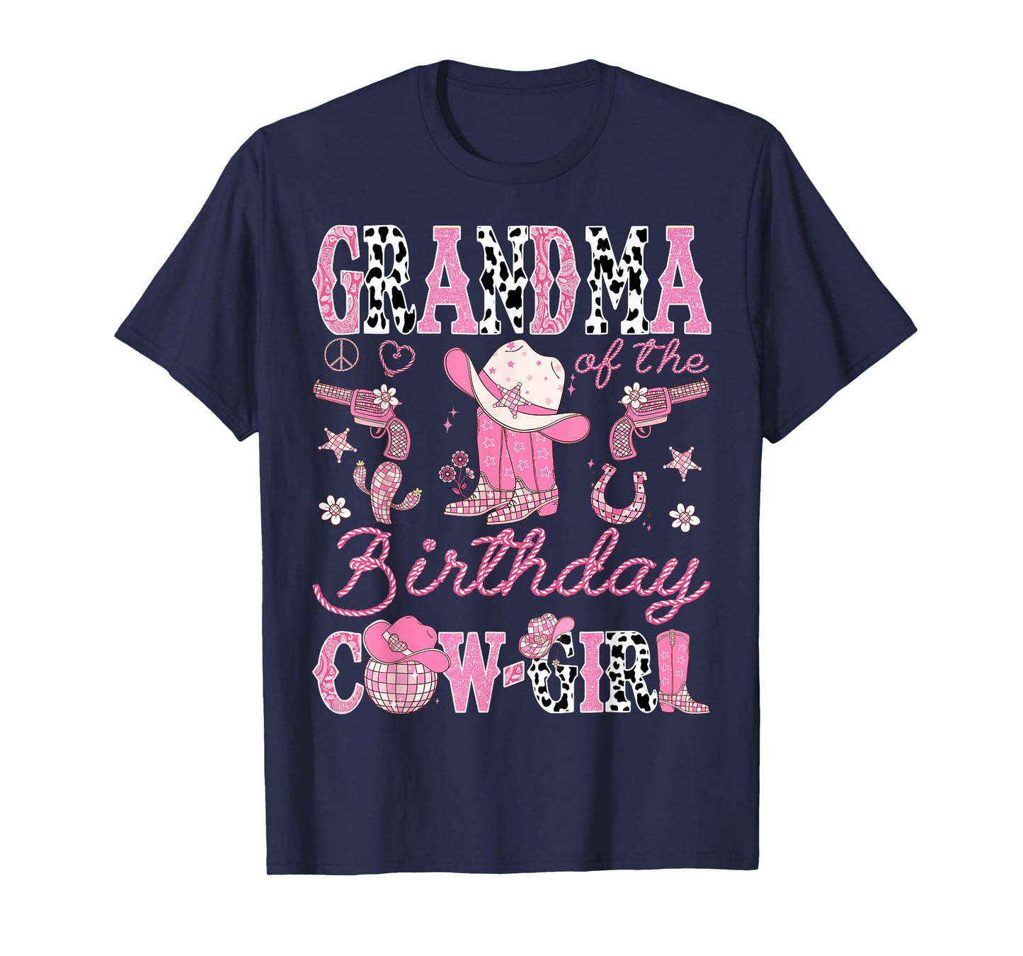 Grandma Of The Birthday Cow-Girl Pink Rodeo Western T-Shirt