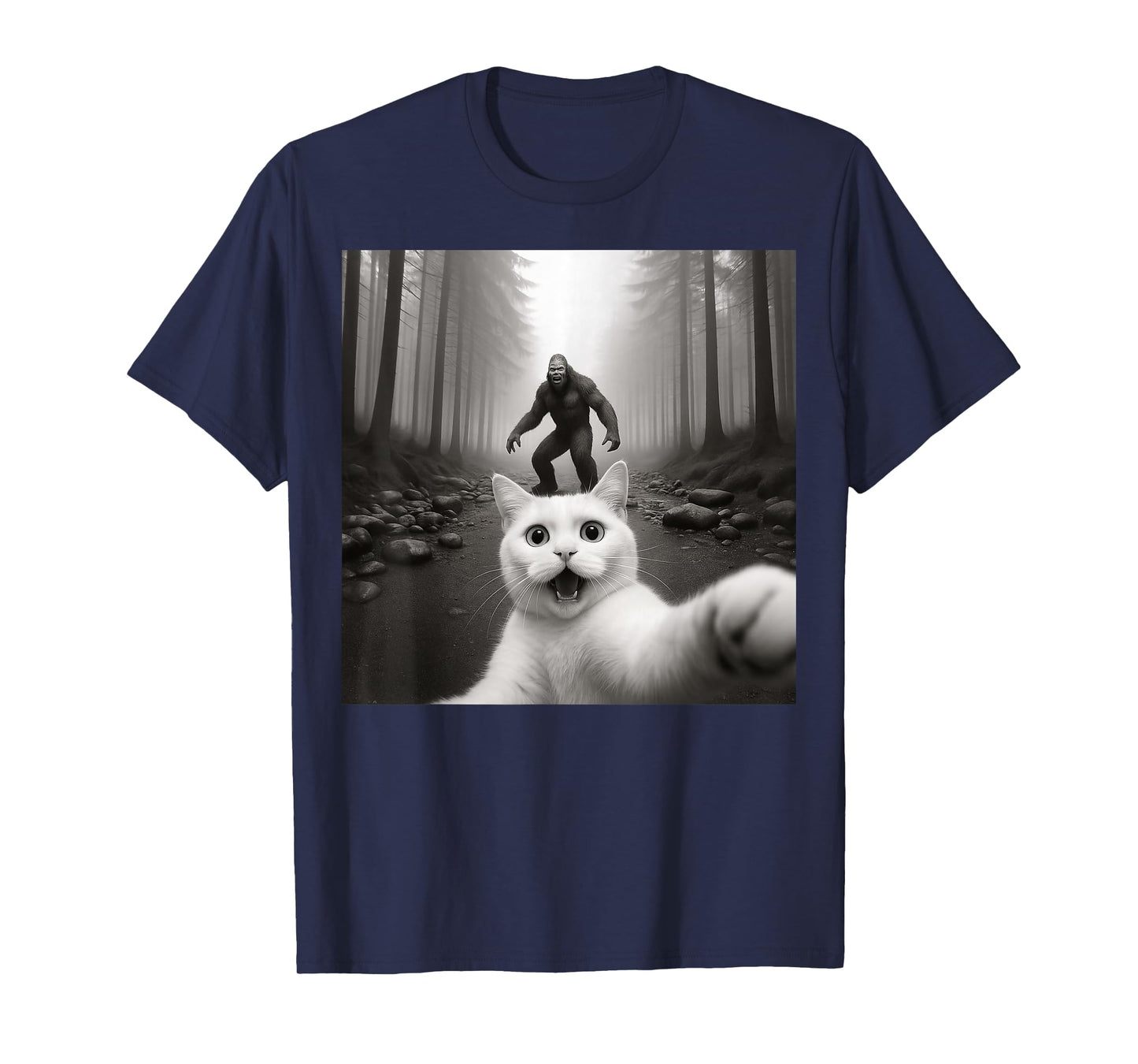 Cat Selfie With Bigfoot Funny Cat Gifts For Men Women Kid T-Shirt