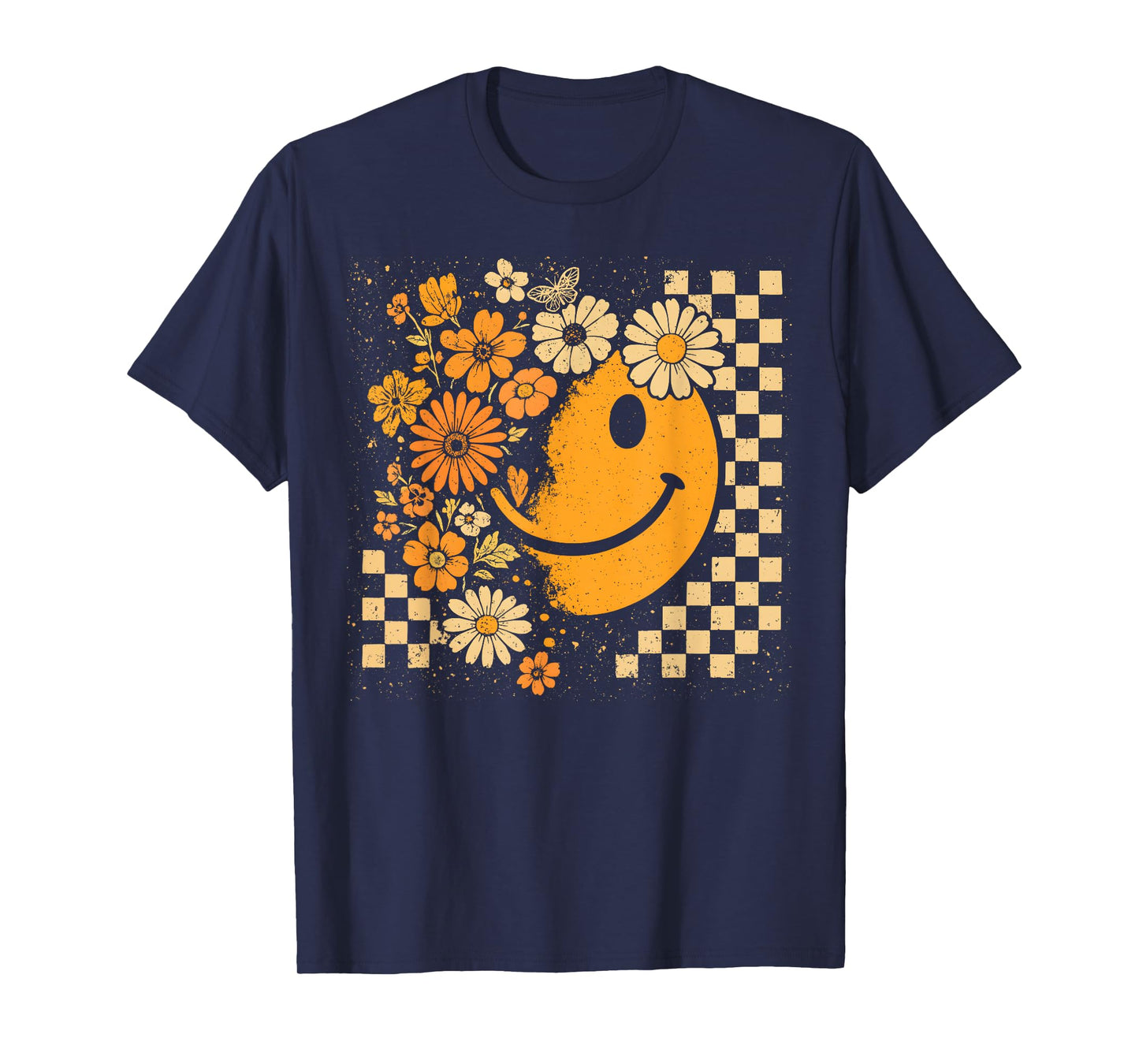 Floral Smile Face Halloween Spooky Vibes Women Teen Girl Kid T-Shirt