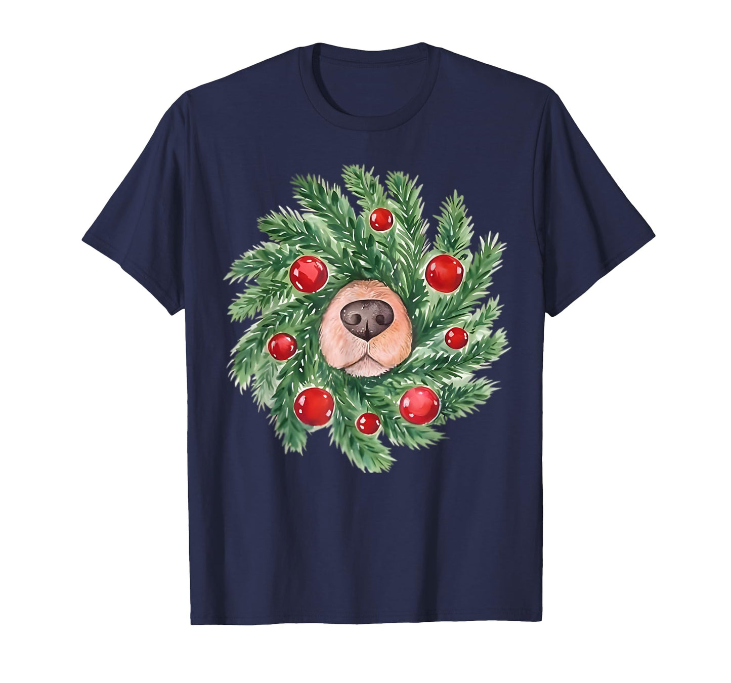 Cute Dog Nose Christmas Wreath Golden Retriever Dog Lovers T-Shirt