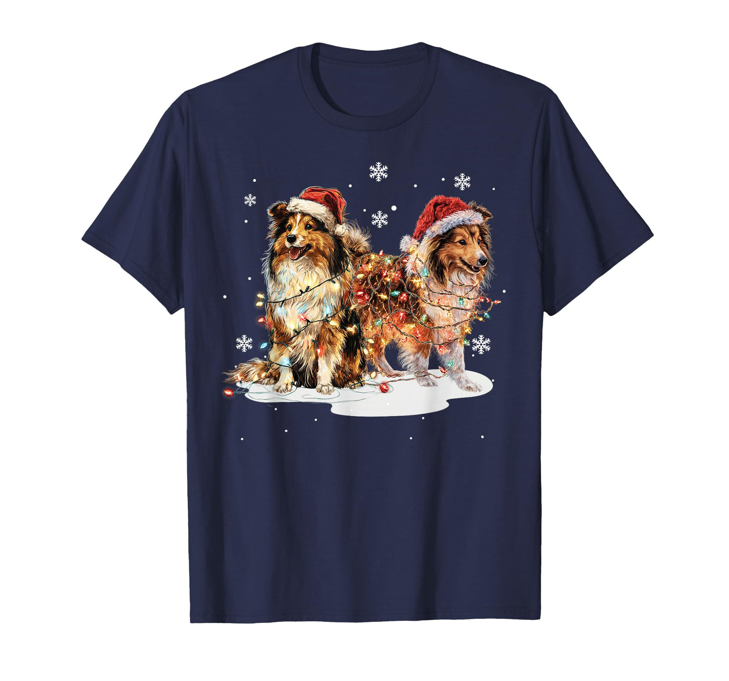 Cute Shetland Sheepdog Dog Christmas Lights Xmas Holidays T-Shirt