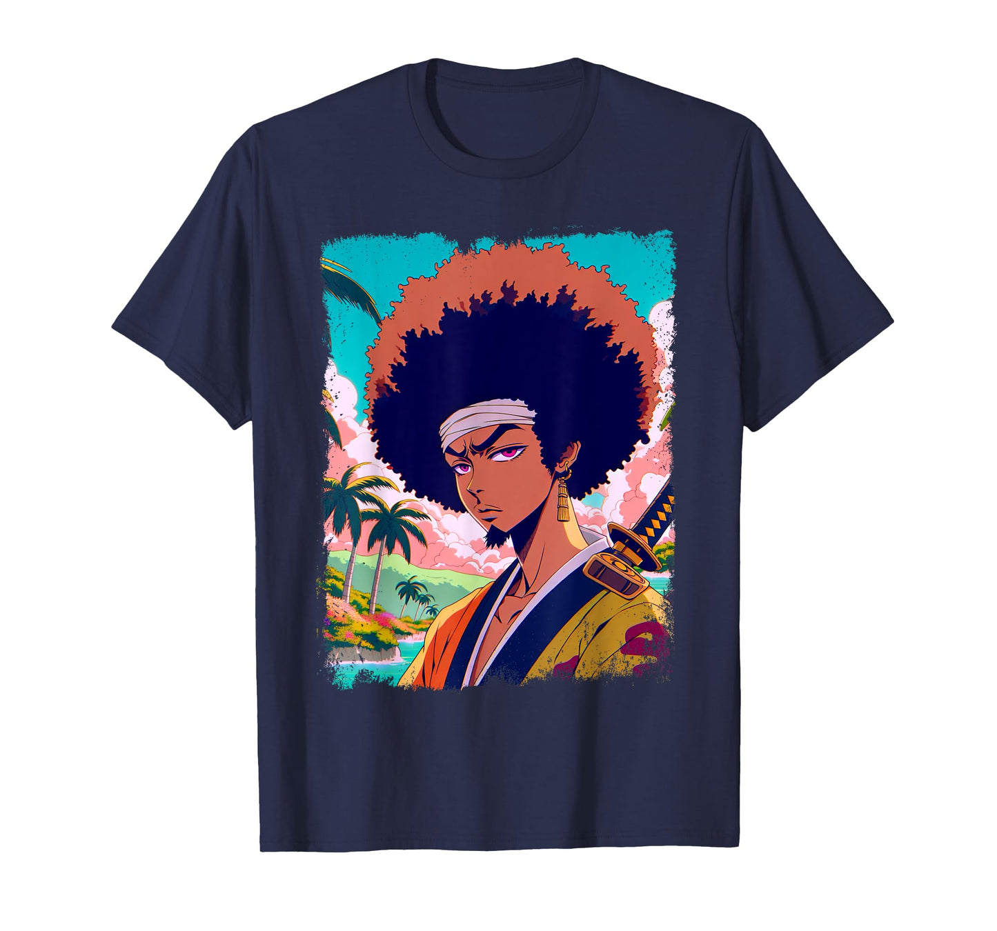 Afro-American Samurai Anime Manga Fighter Japanese Graphic T-Shirt
