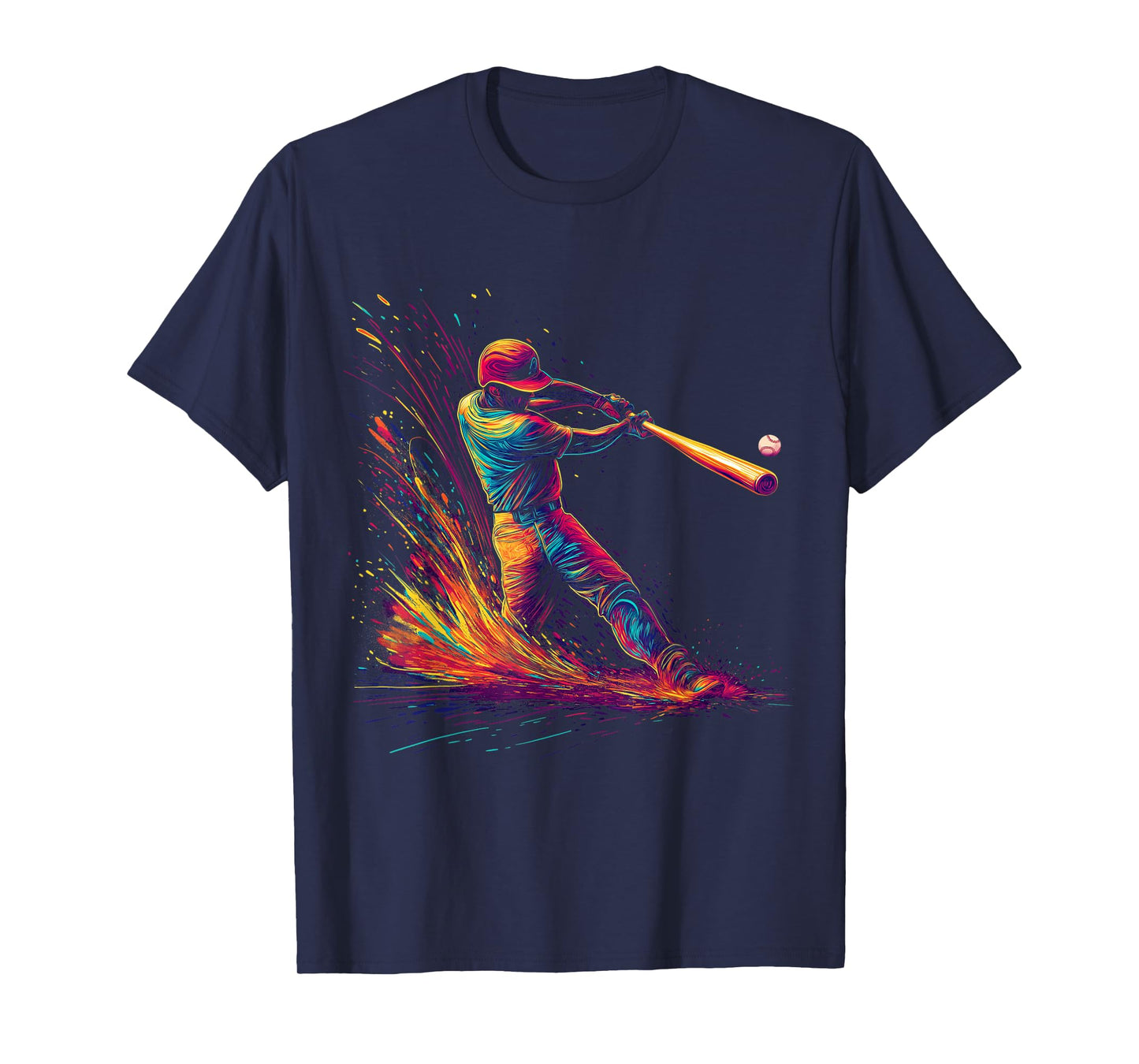 Baseball Hitter Batter Swing Momentum Colorful Splash Art T-Shirt