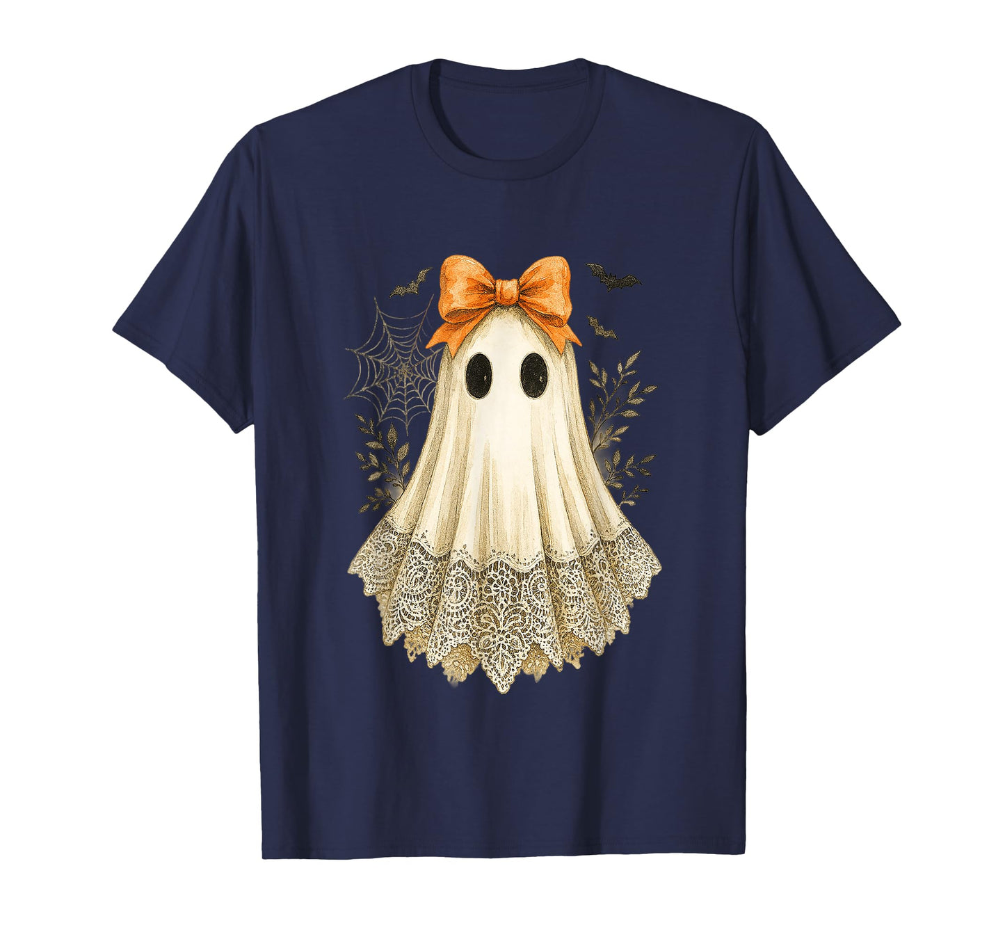 Cute Lace Ghost Bow Floral Spooky Women Funny Halloween T-Shirt