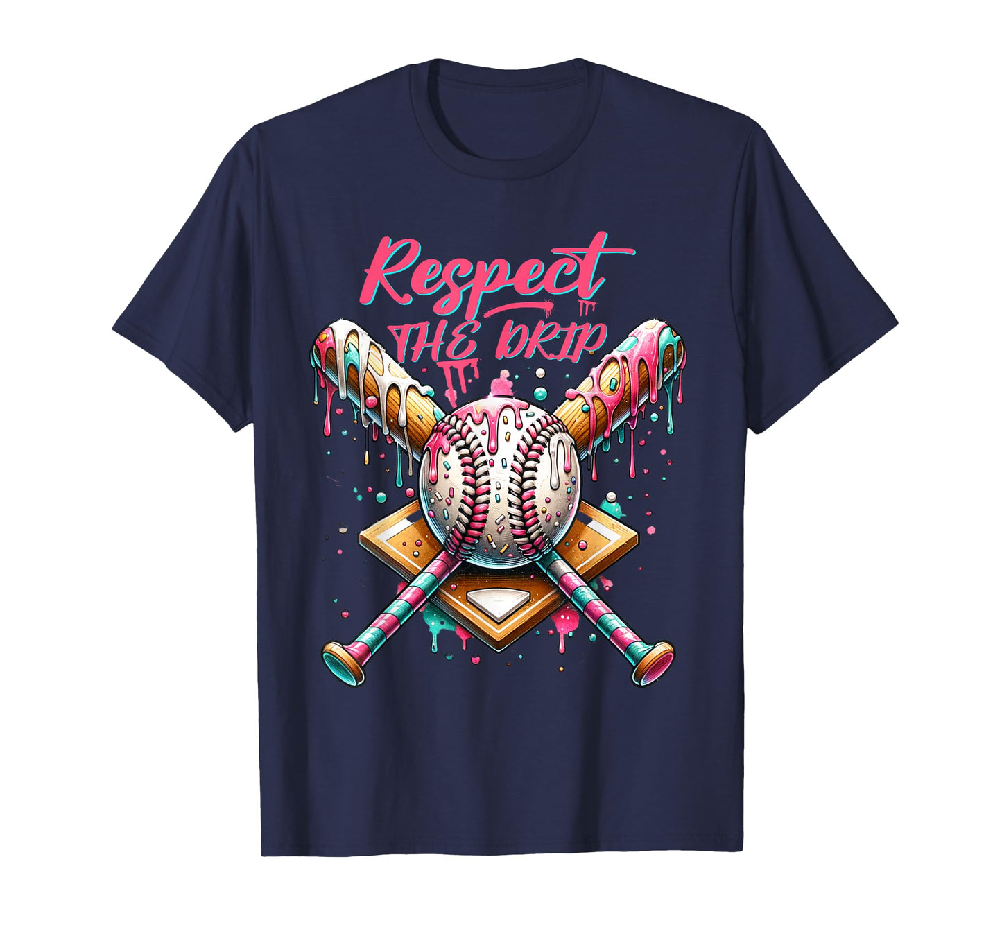 Respect The Drip Baseball Home Plate Ice Cream Dripping T-Shirt