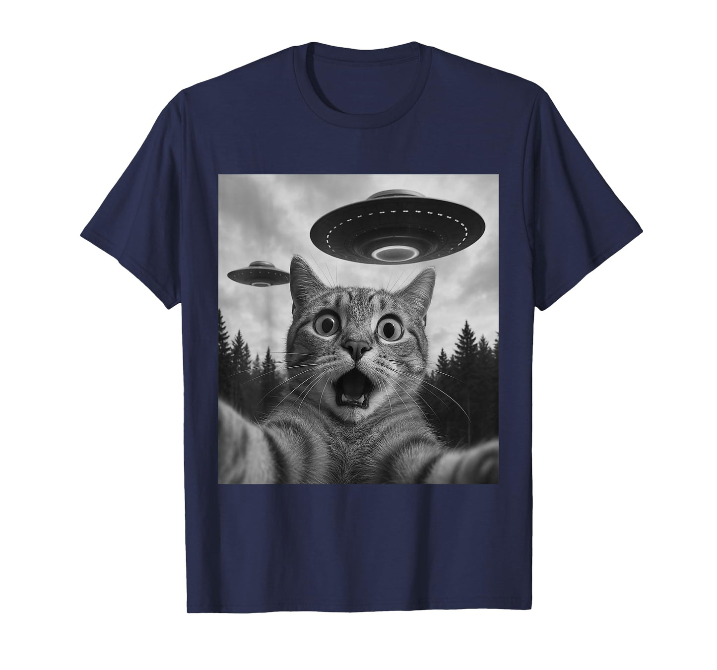 Funny Cat Selfie with UFOs T-Shirt