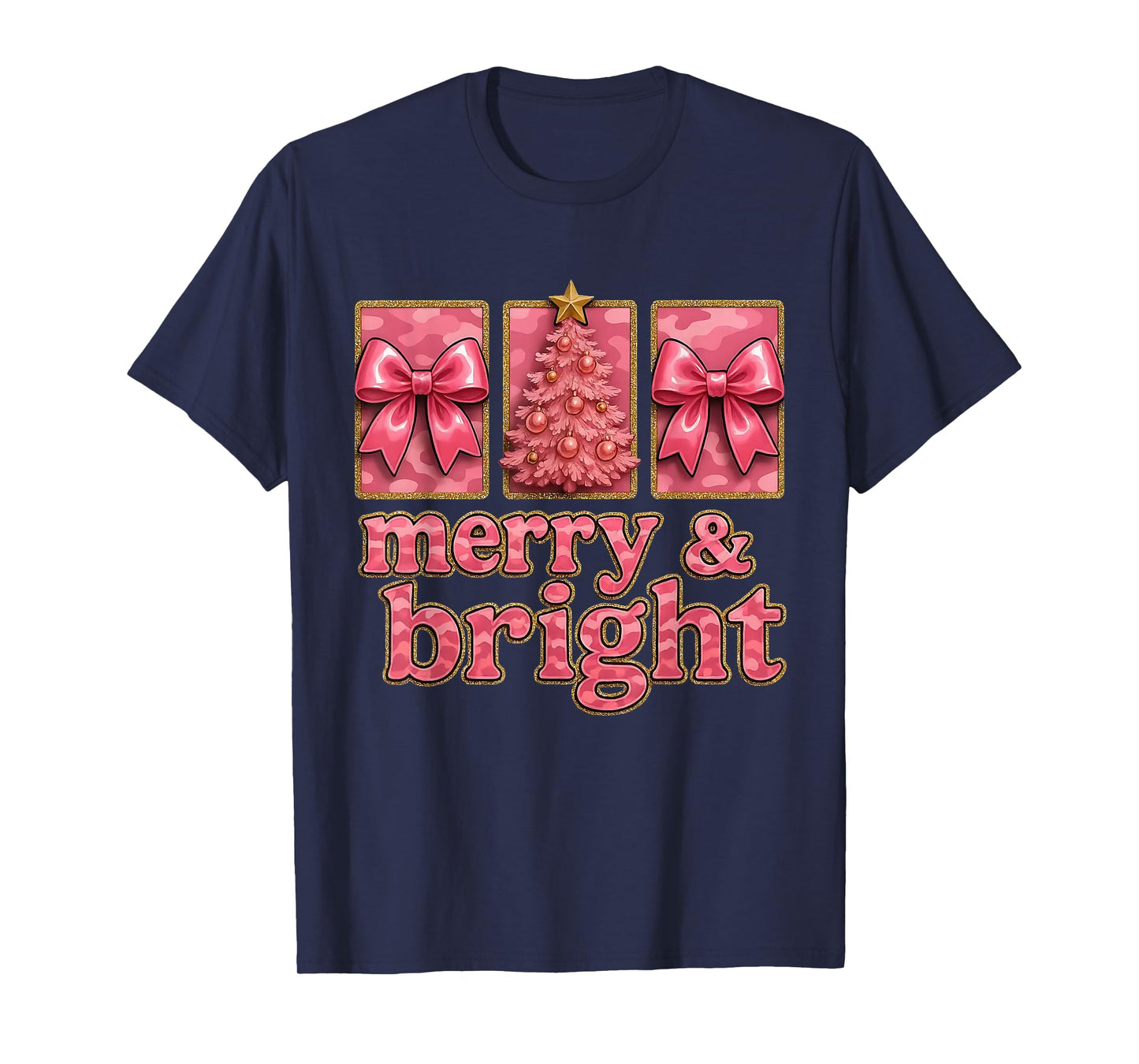 Merry and Bright Camo Christmas Tree Gift Design T-Shirt