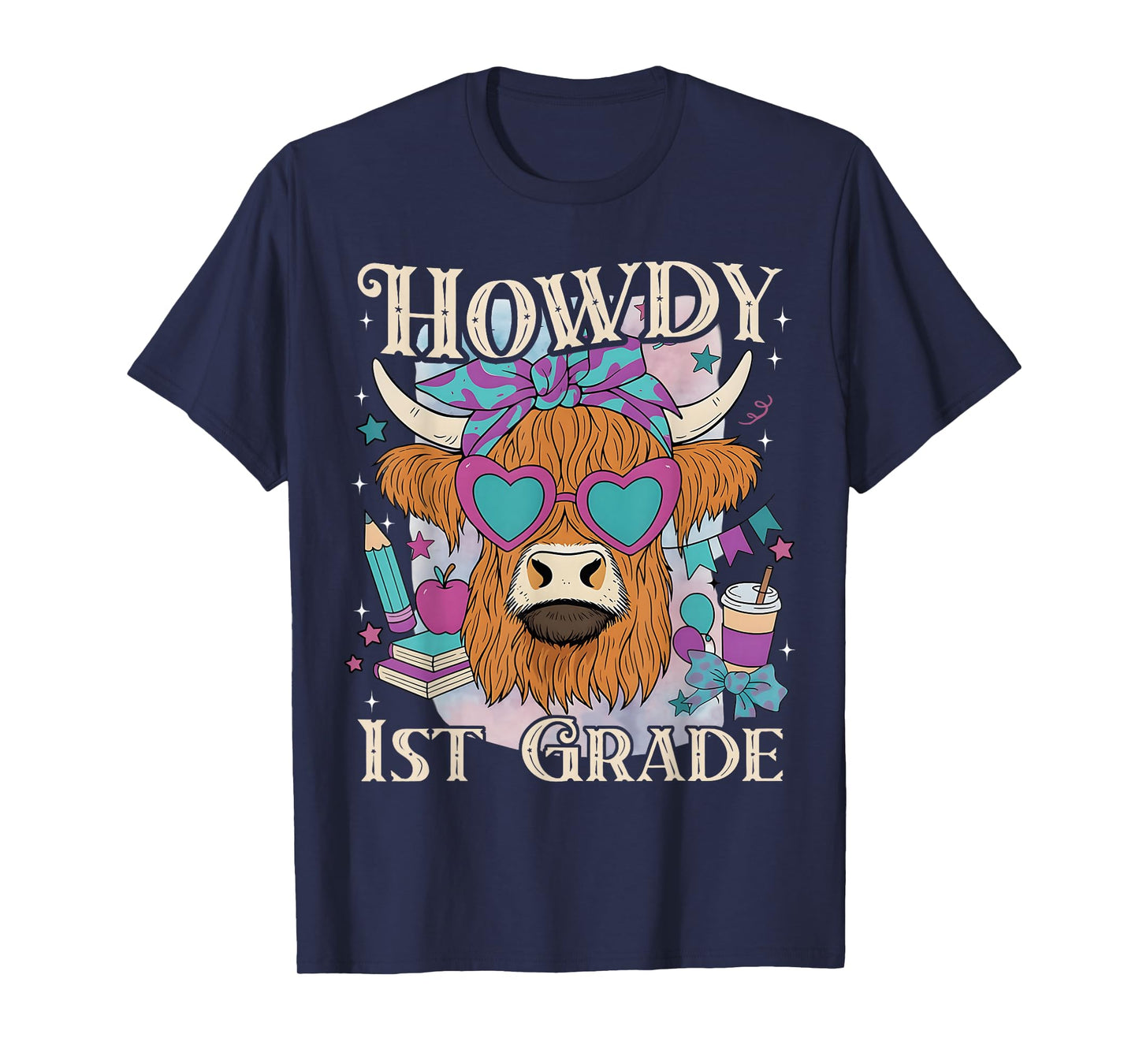 Howdy 1st Grade Highland Cow Western Back To School Teacher T-Shirt