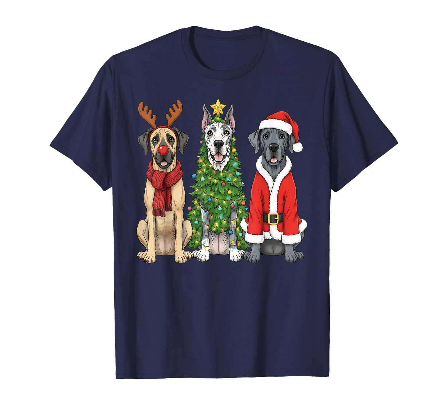 Retro Christmas Great Dane Santa Reindeer Dog Lover T-Shirt