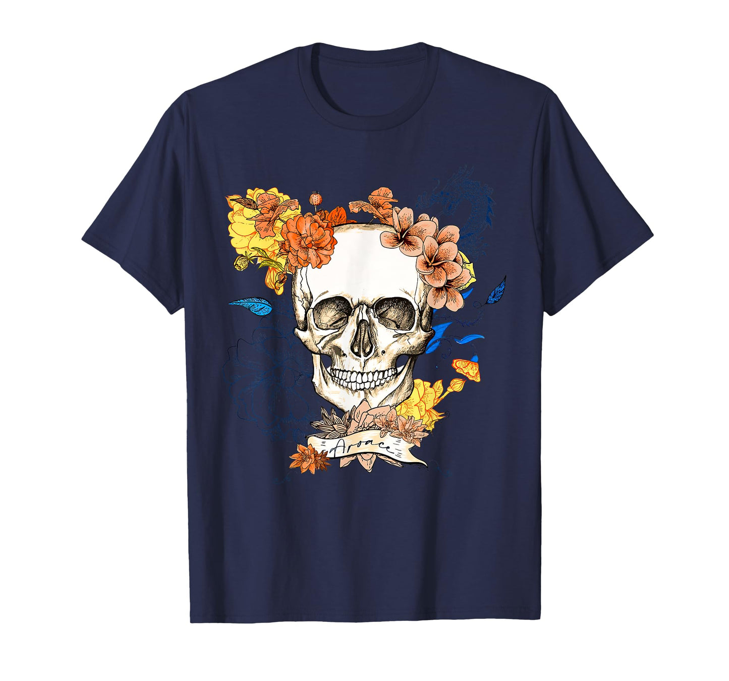 Retro Subtle Aroace LGBTQ Pride Funny Skeleton Skull Floral T-Shirt