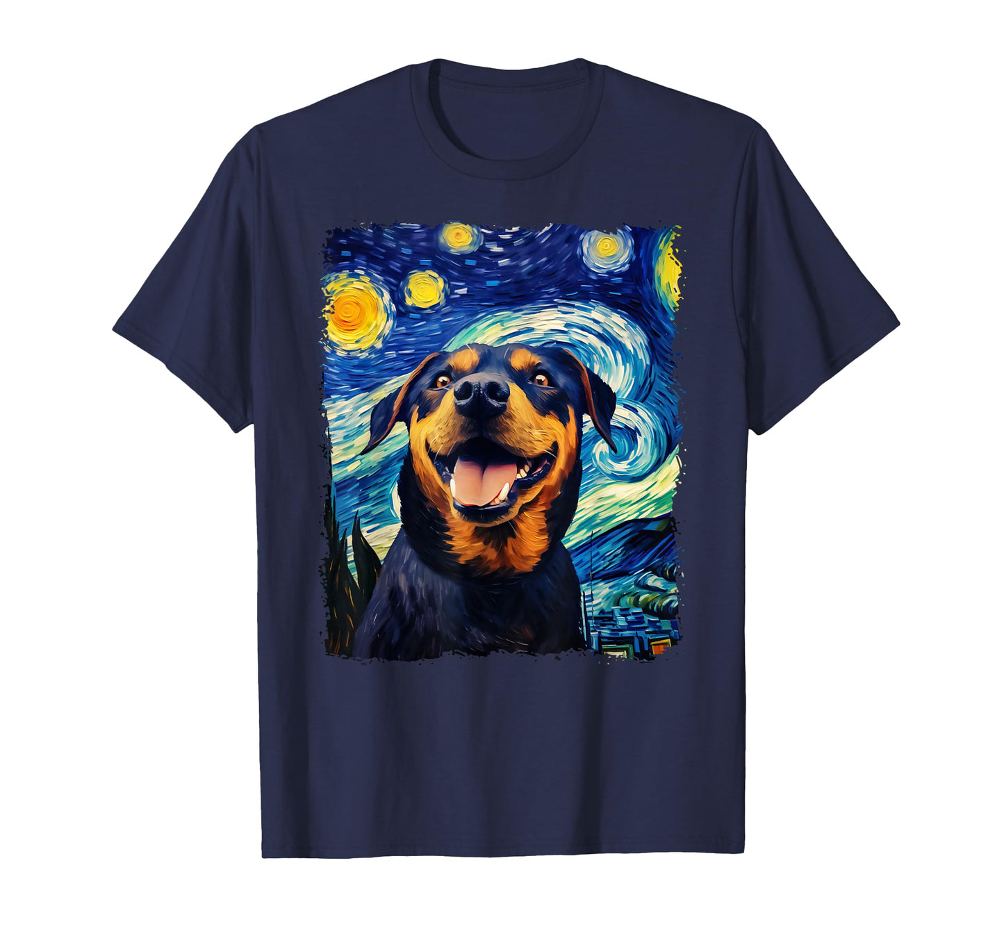 Selfie Rottweiler Starry Night Painting Van Gogh Funny Dog T-Shirt