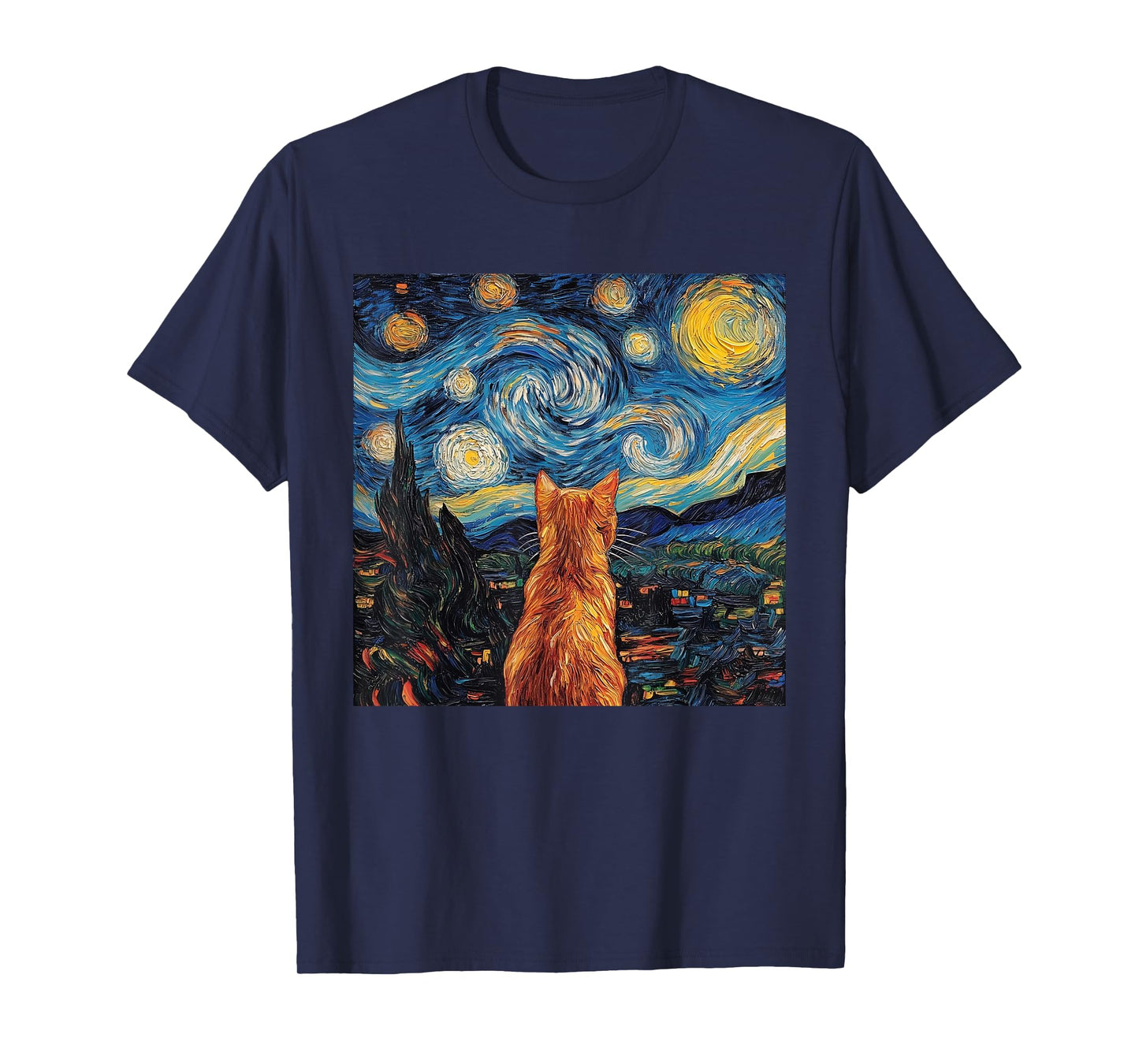 Cat Starry Night Van Gogh Cat For Cat Lover Cat Mom Cat Dad T-Shirt for Men Women