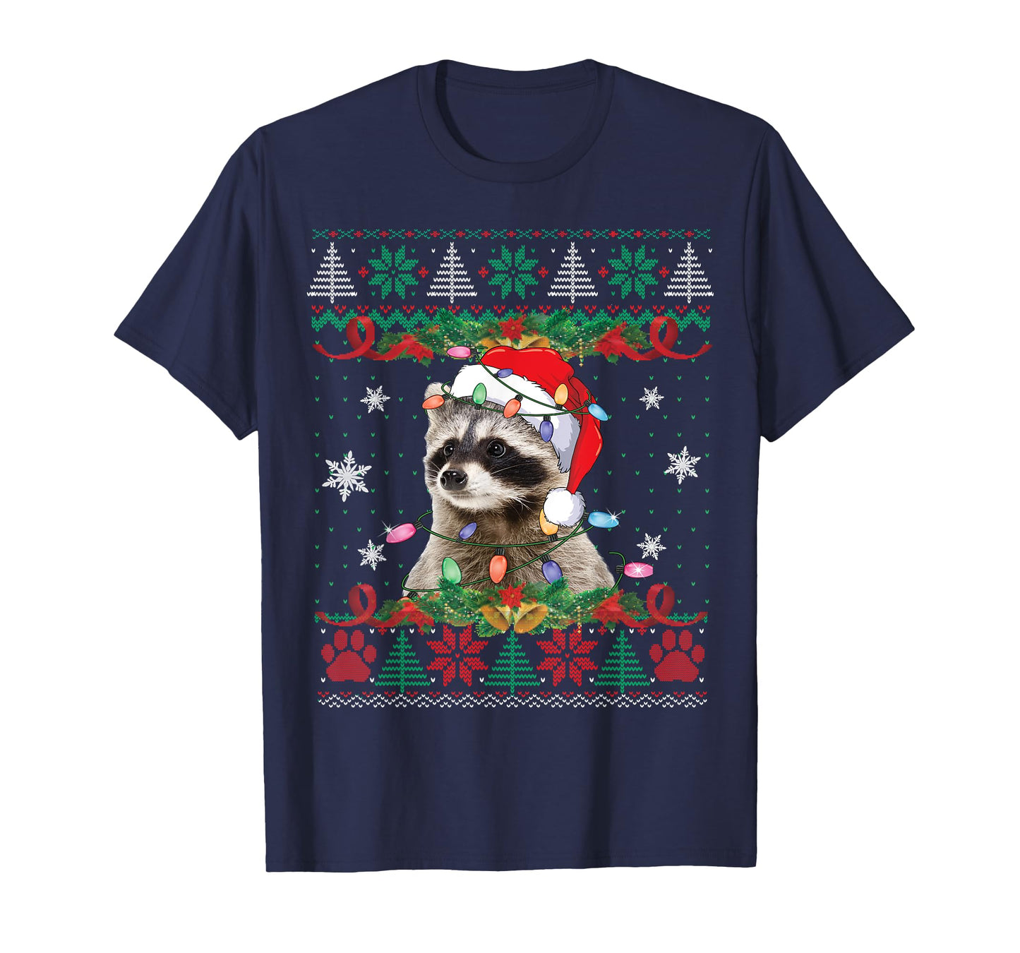 Raccoon Santa Hat Christmas Ugly Sweater Animals Lover T-Shirt
