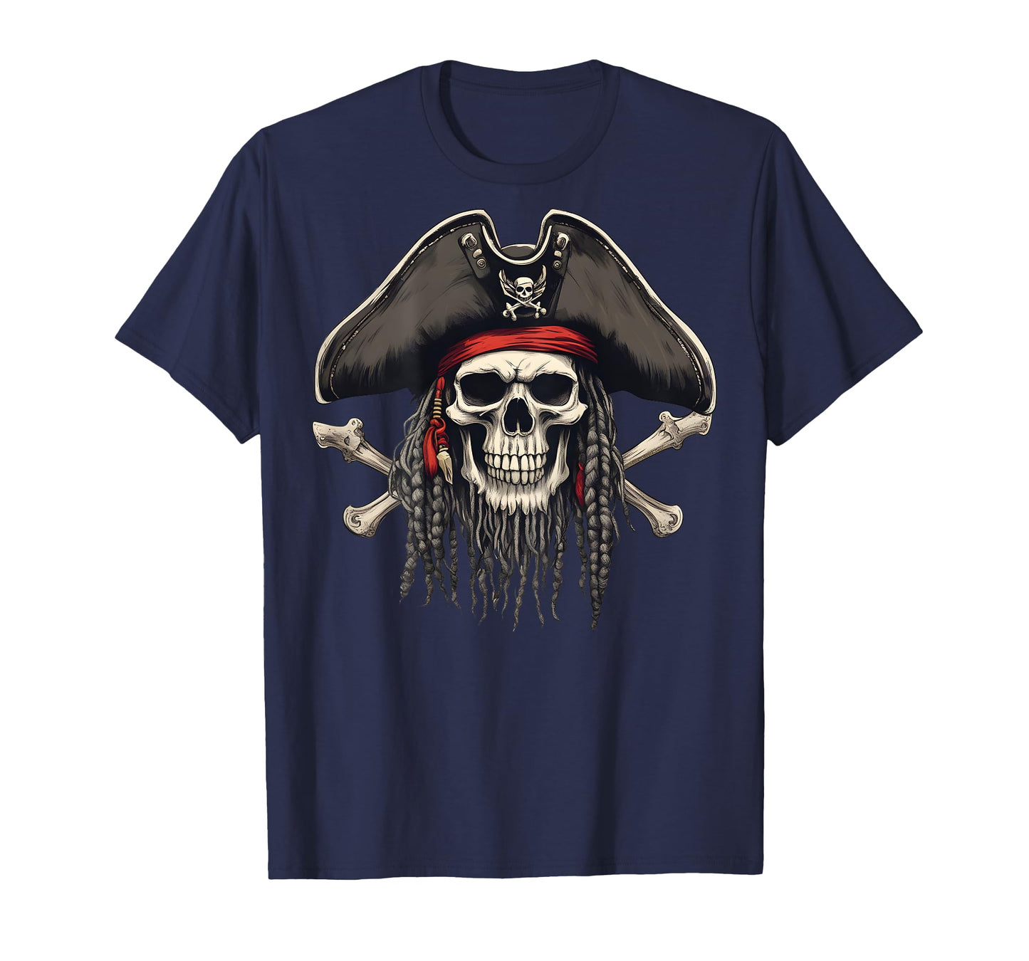 On Back Cool Pirate Skull and Crossbones Jolly Roger Pirate T-Shirt