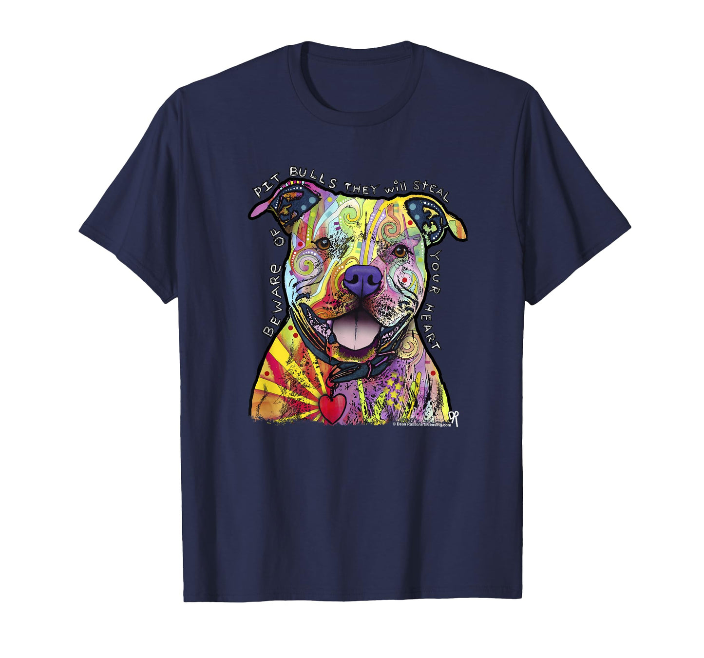 Beware of Pit Bulls, Dean Russo Pitbull Original - Dog Lover T-Shirt Small