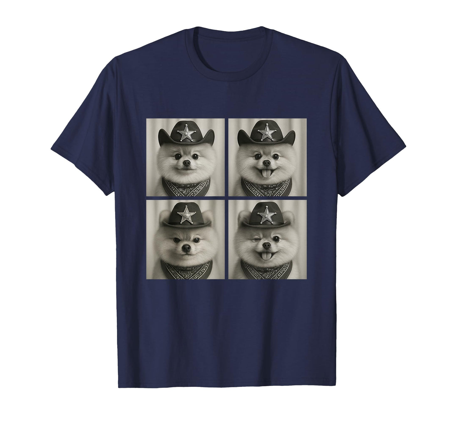 Cute Pomeranian Funny Cowboy Dogs Western Animals Retro T-Shirt