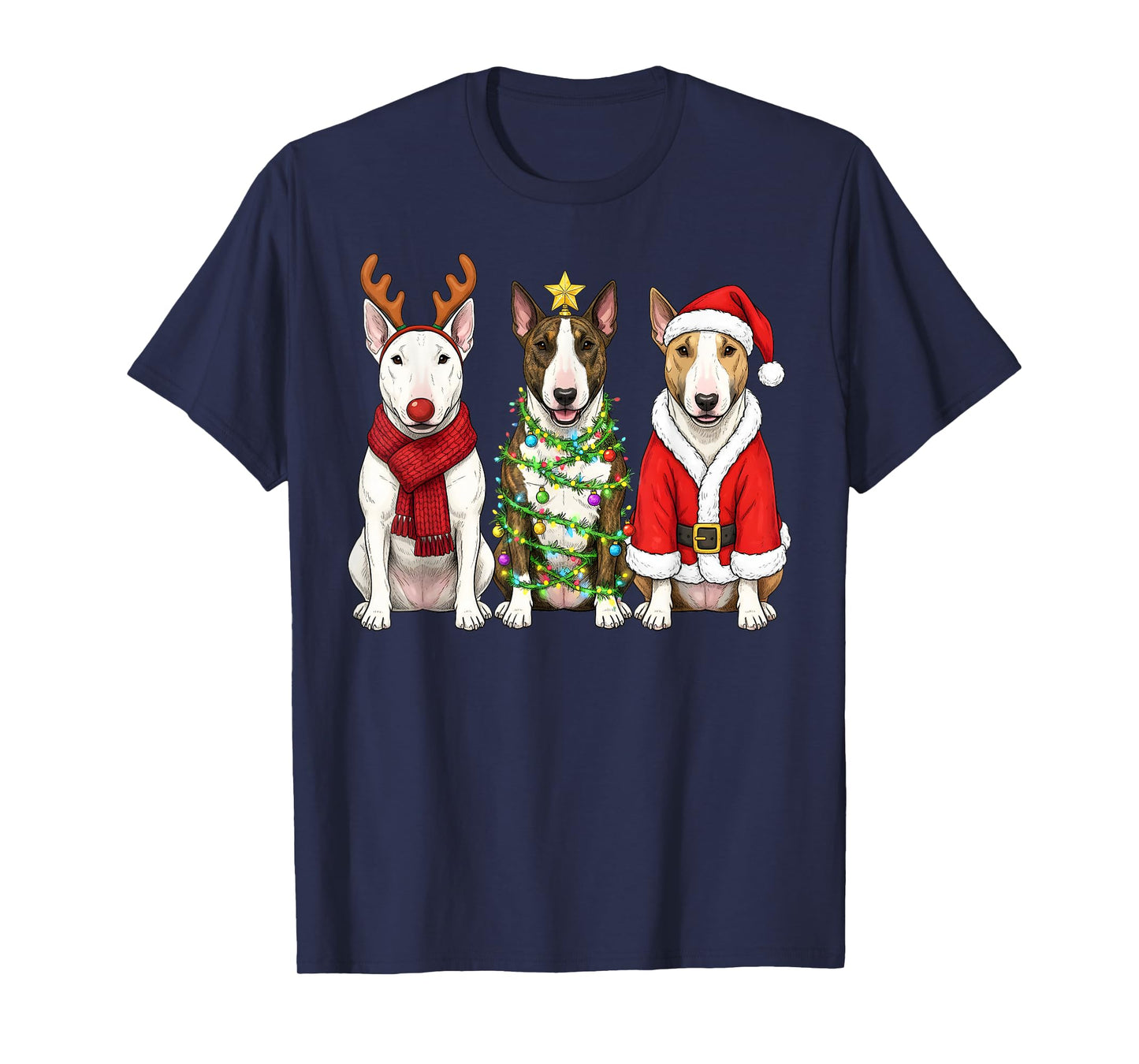 Retro Christmas Bull Terrier Santa Reindeer Dog Lover T-Shirt