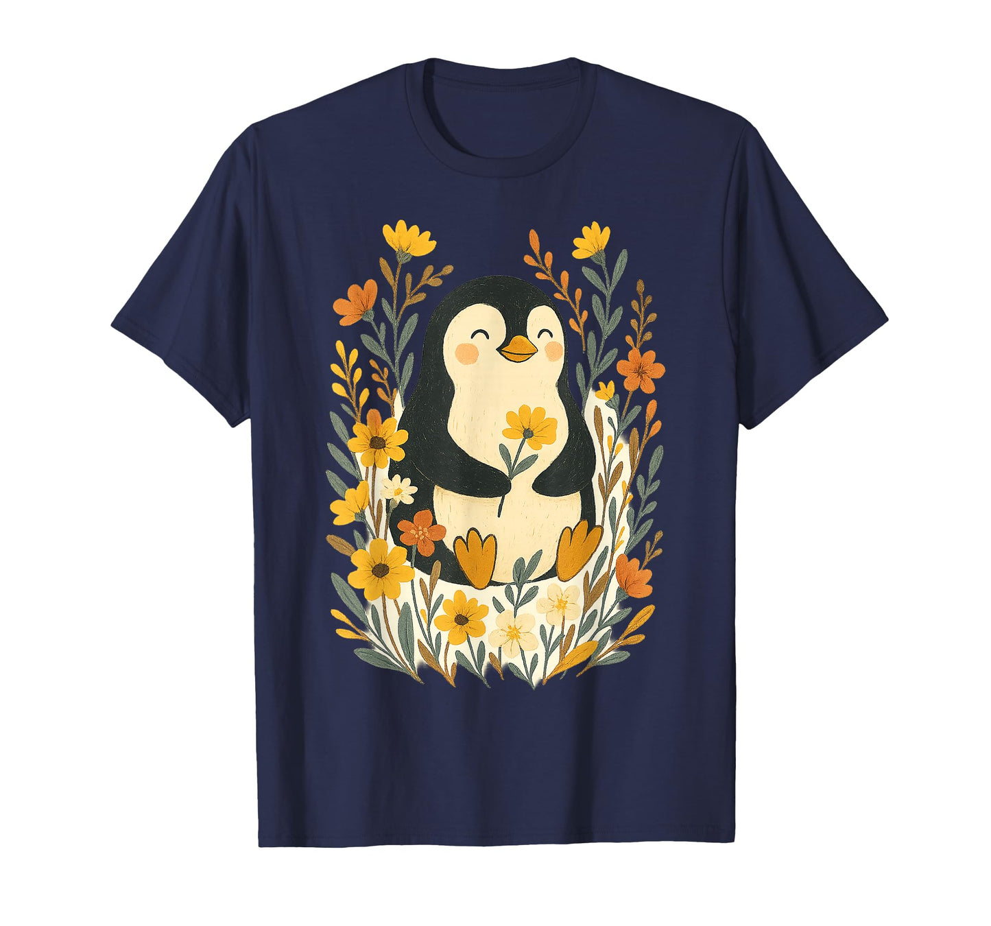 Cute Penguin Flowers Artwork T-Shirt