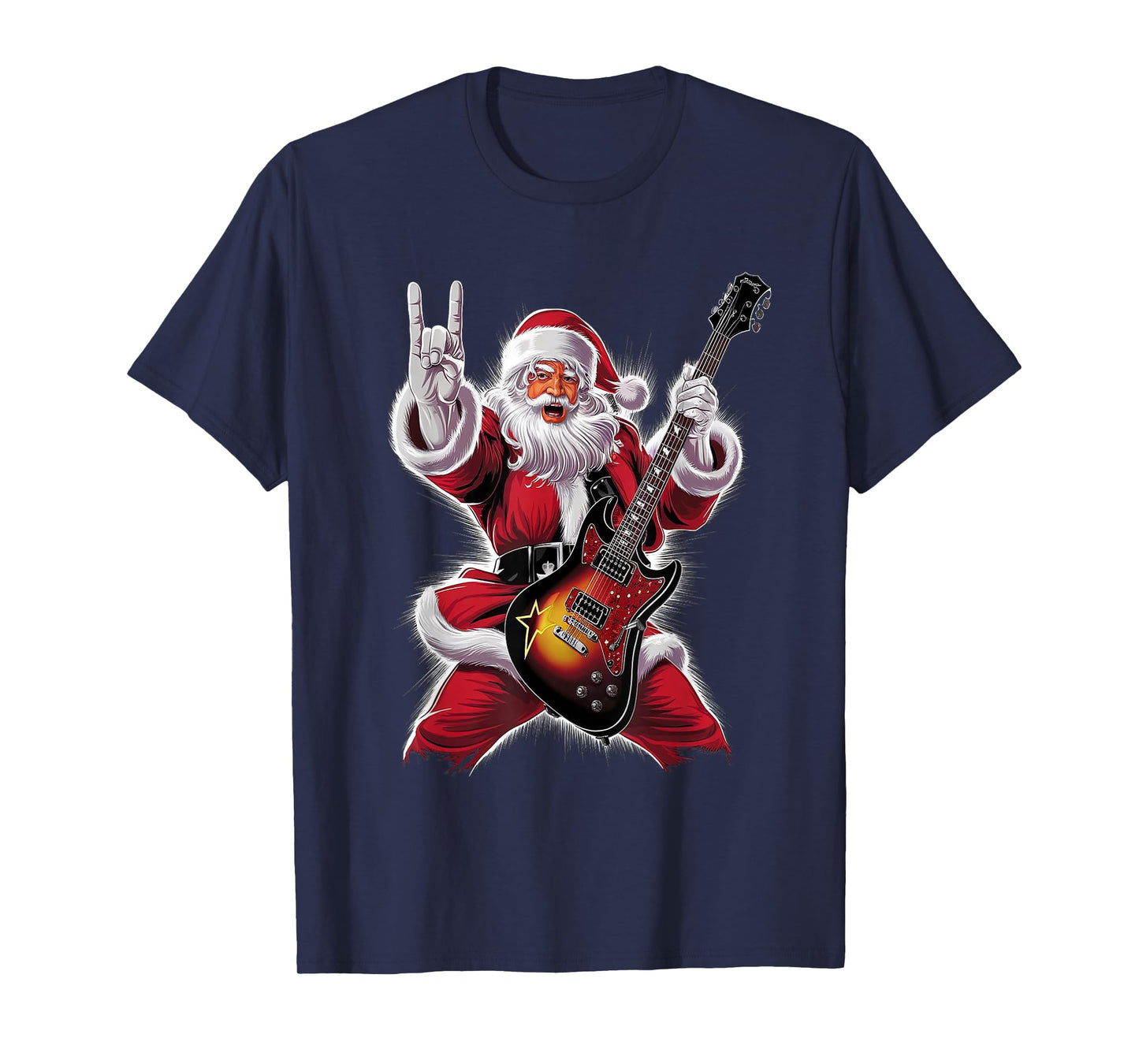 Rock & Roll Christmas Santa Claus Guitar Player T-Shirt