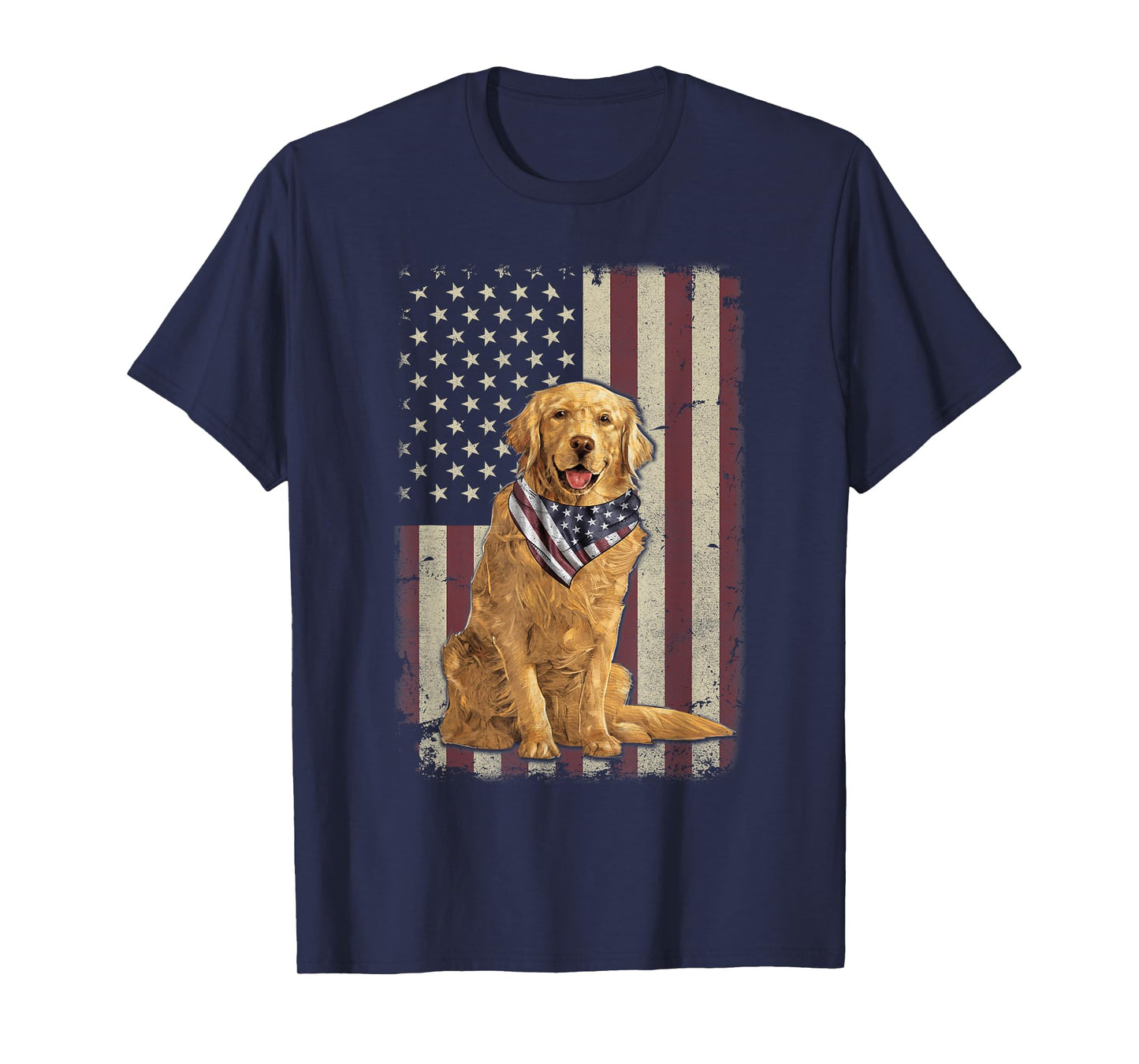 Golden Retriever American Flag Bandana 4th of July Tshirt T-Shirt