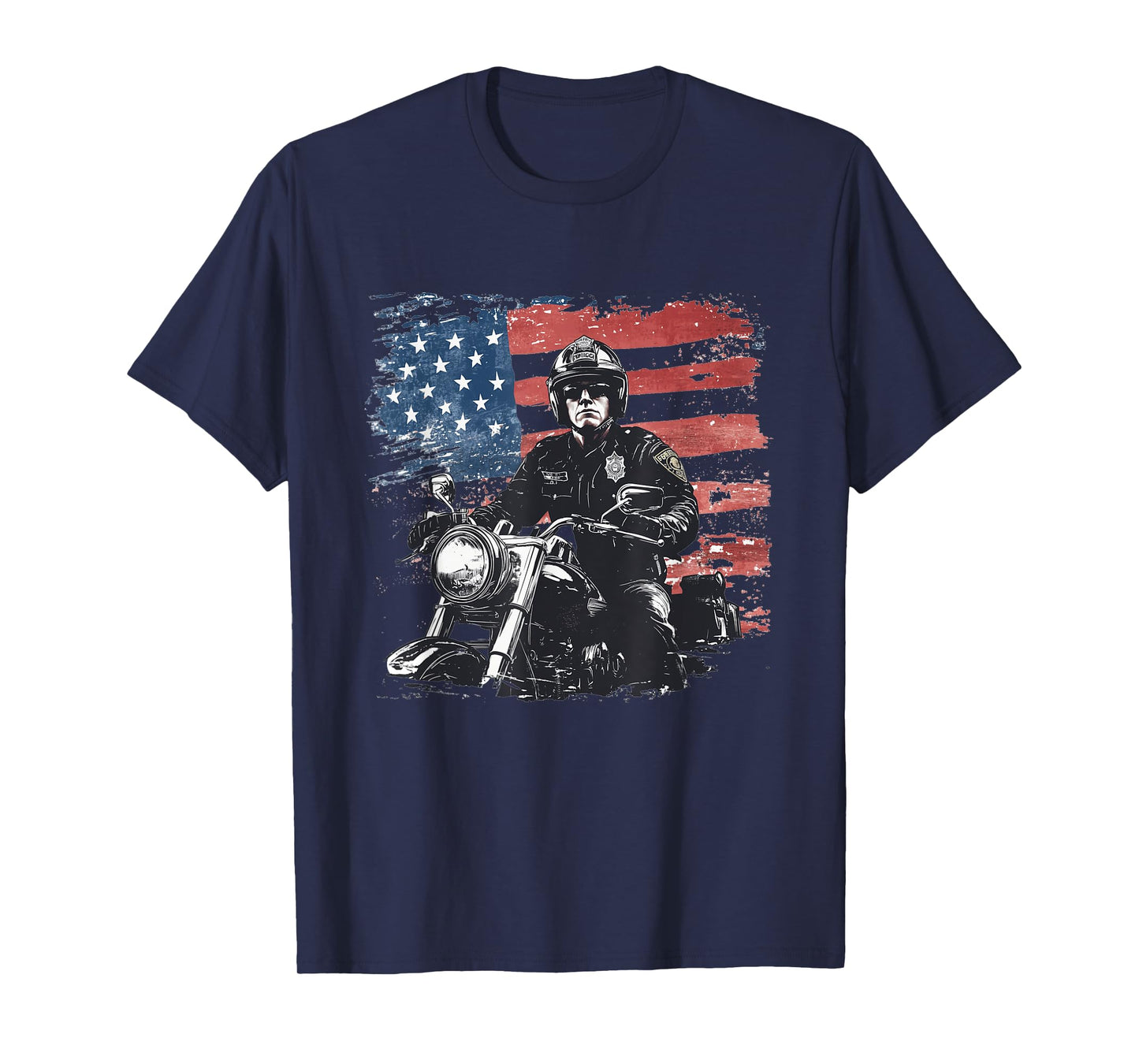Patriotic Biker Cop. American Officer Motorcycle Police T-Shirt
